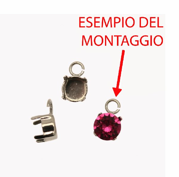 Porta gemma tonda conica SS34 (7,2 mm) a forma di castone chiuso con anellino tondo apribile da 4 mm.