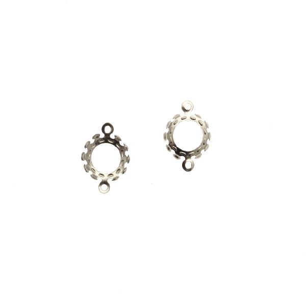 Porta gemma o cabochon tondo, con doppio anello, 10x14 mm.