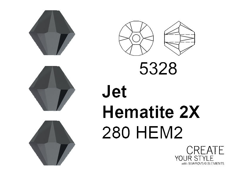 Swarovski Bicono JET HEMATITE 2X - 5328