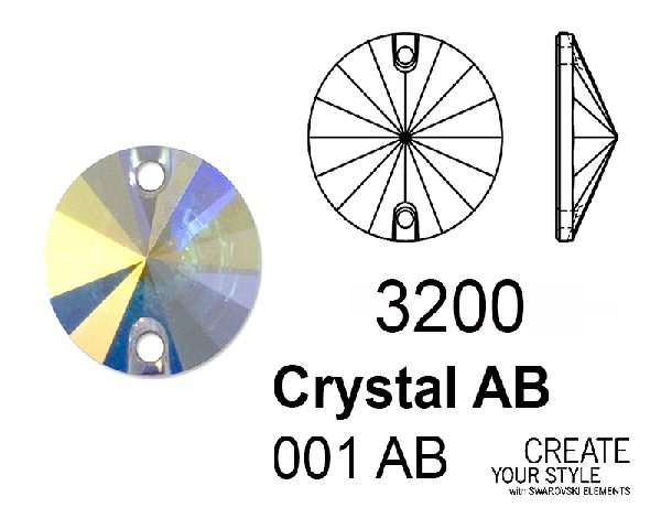 Swarovski rivolo Tondo con base piatta da cucire CRYSTAL AB - 3200