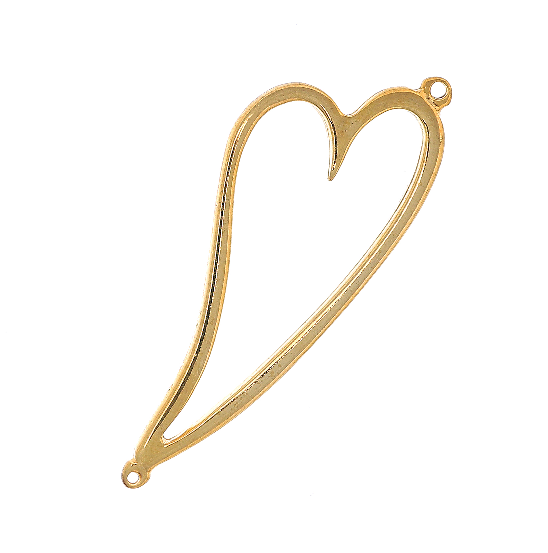Accessorio a forma di cuore stilizzato gigante, vuoto al centro, con due anelli, 25x65 mm. Oro Lucido