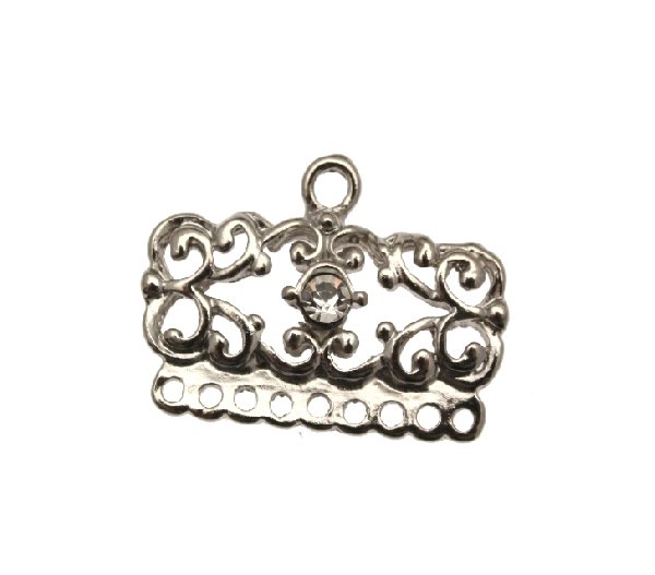 Bilancia rettangolare 25x13 mm. con ricci e 1 strass con 9 fori sotto. Base Argentato Rodio