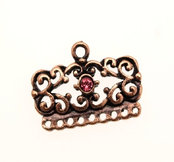 Bilancia rettangolare 25x13 mm. con ricci e 1 strass con 9 fori sotto. Base rame antico lucido