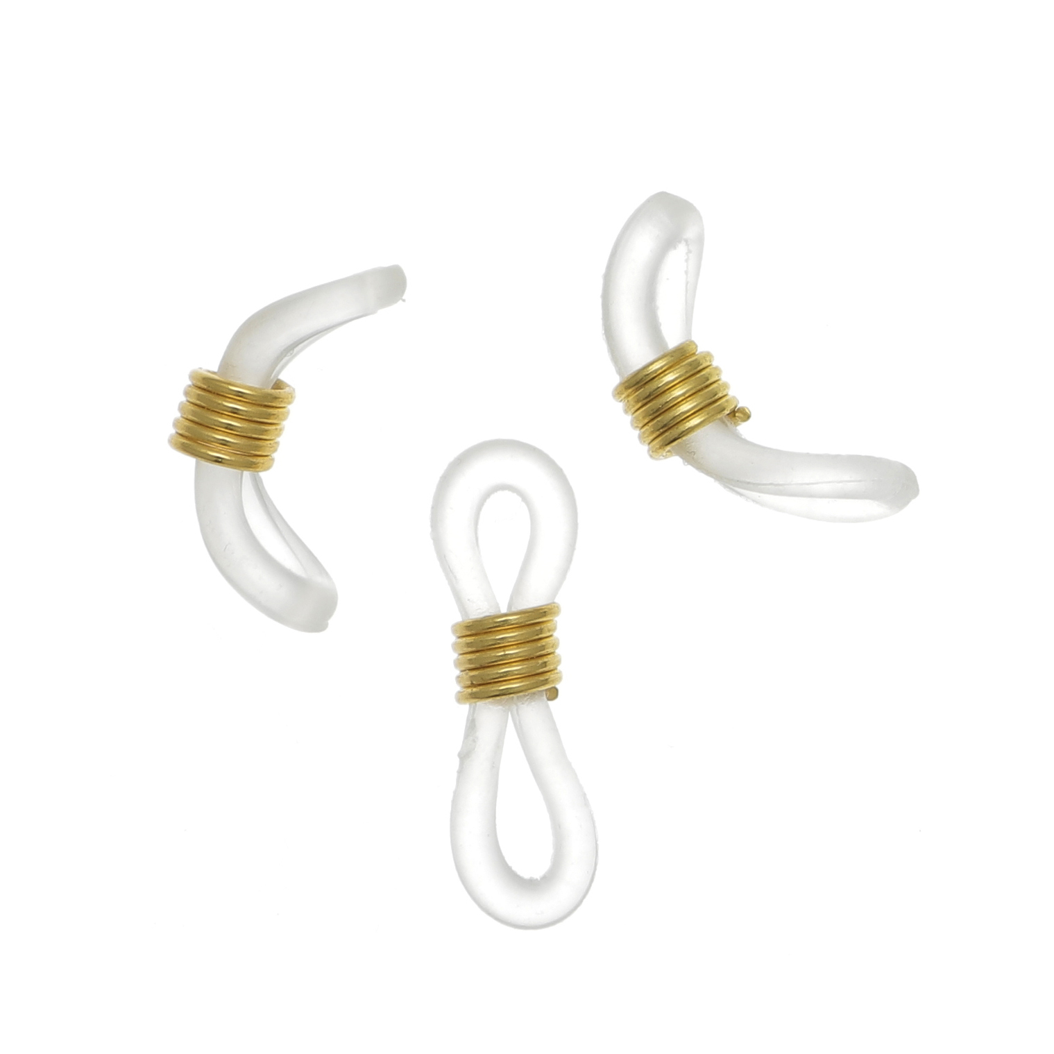 Fermino per occhiali in gomma con spirale in metallo, 20 mm., colore Bianco Trasparente, spirale Oro 
