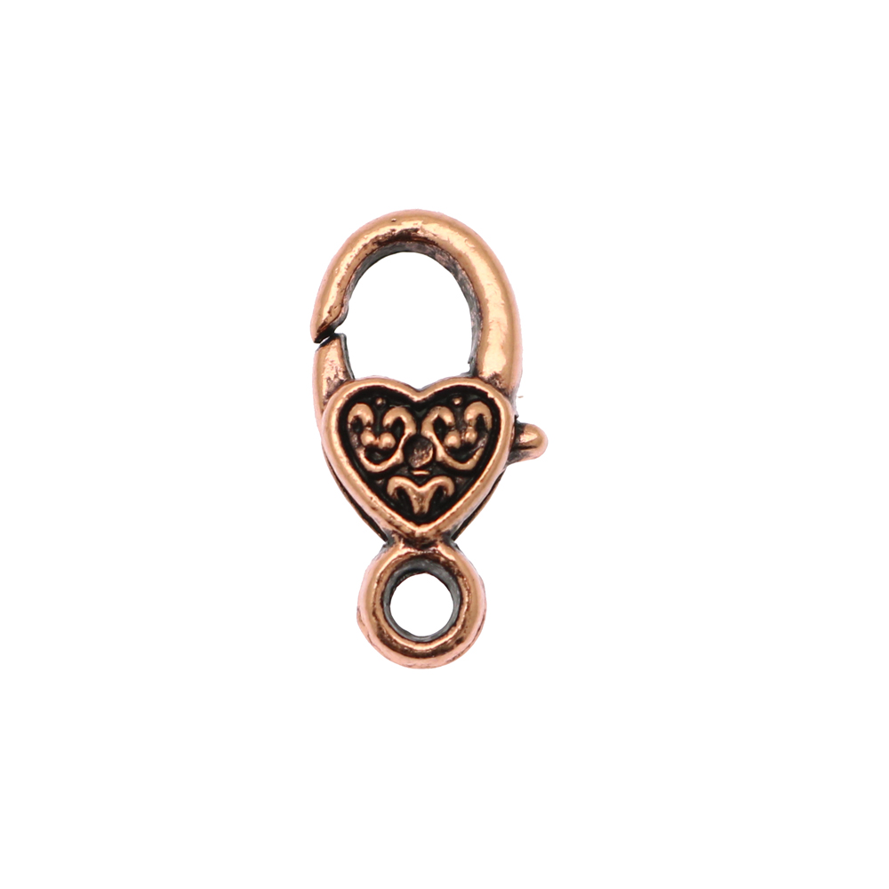 Moschettone lavorato, con cuore disegnato ala base, 9x18 mm.