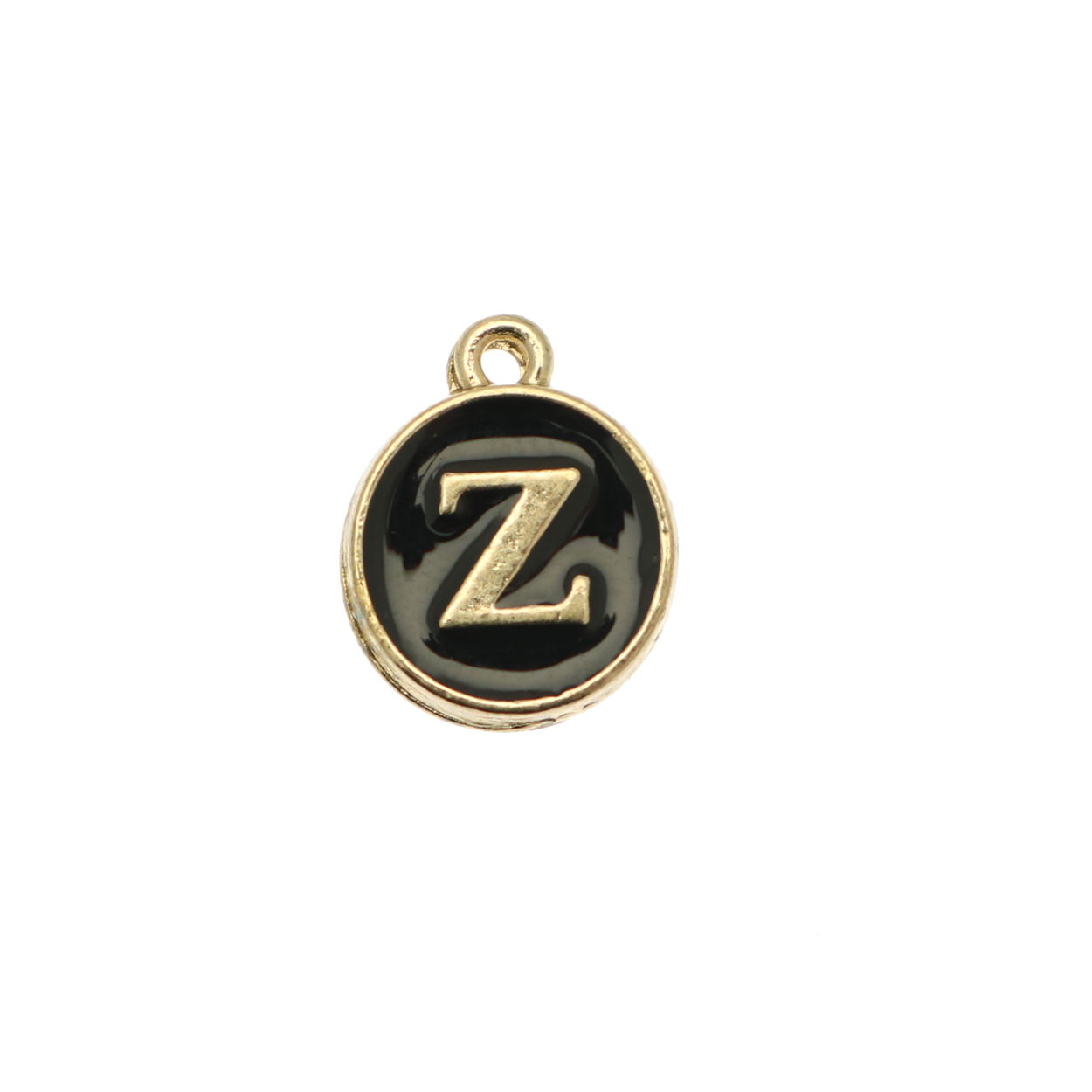 Ciondolo a forma di medaglia tonda con lettera "Z", smaltata Nera, 12x14 mm.