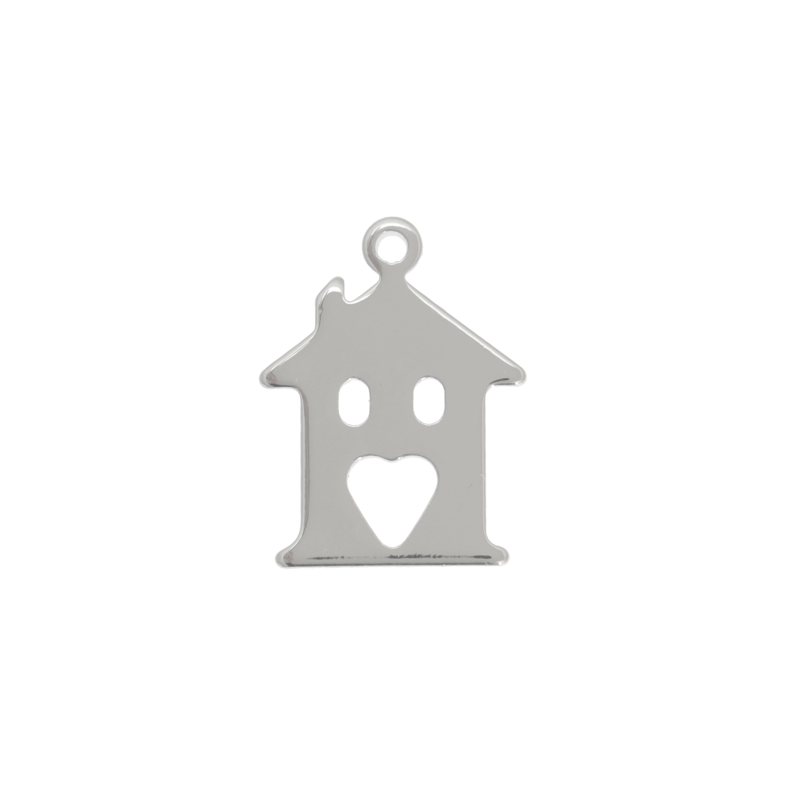 Ciondolo a forma di casa con porta a forma di cuore, 15x12 mm.