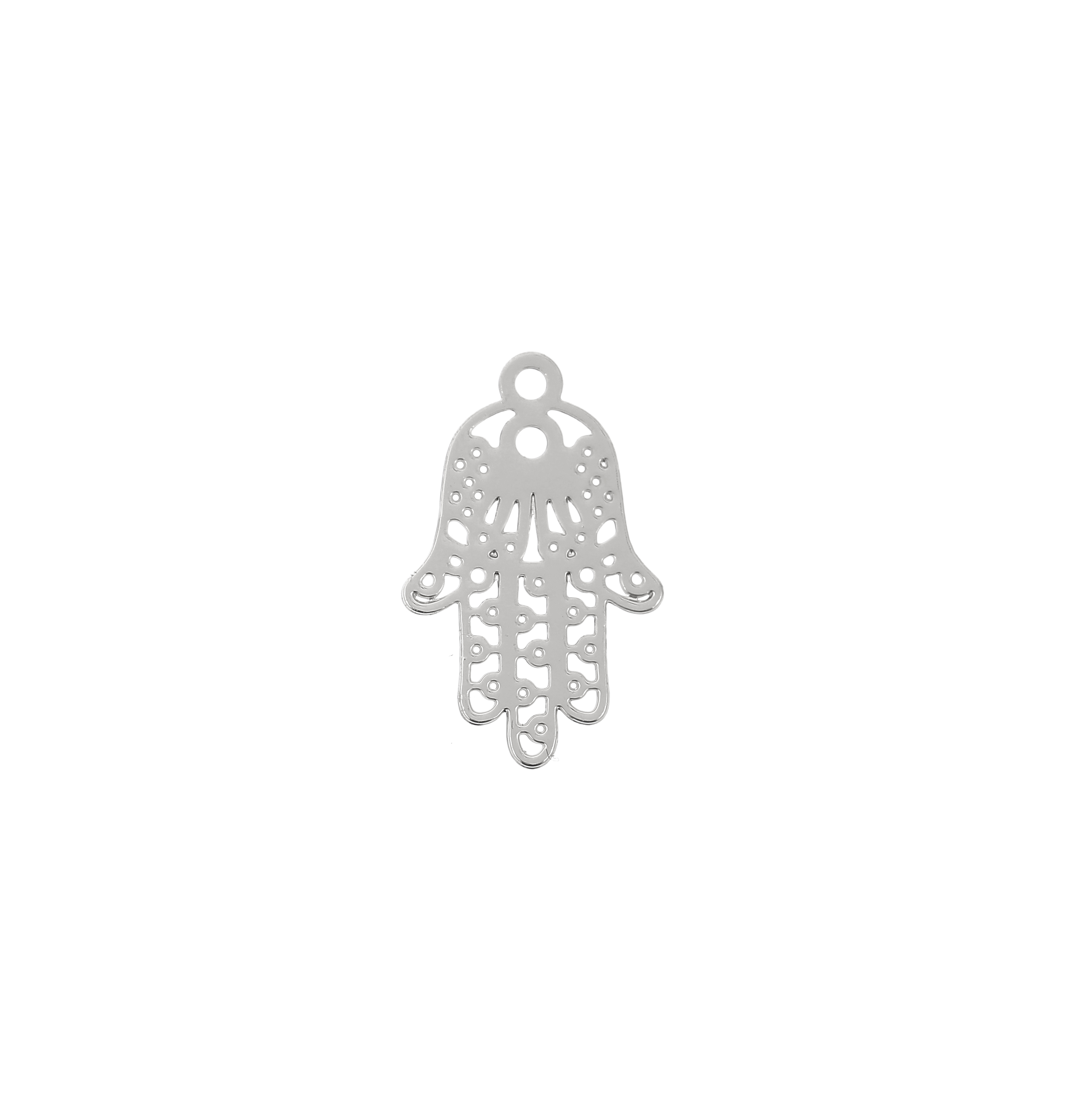 Ciondolo a forma di Mano di Fatima, piatto, liscio, 13x8 mm.