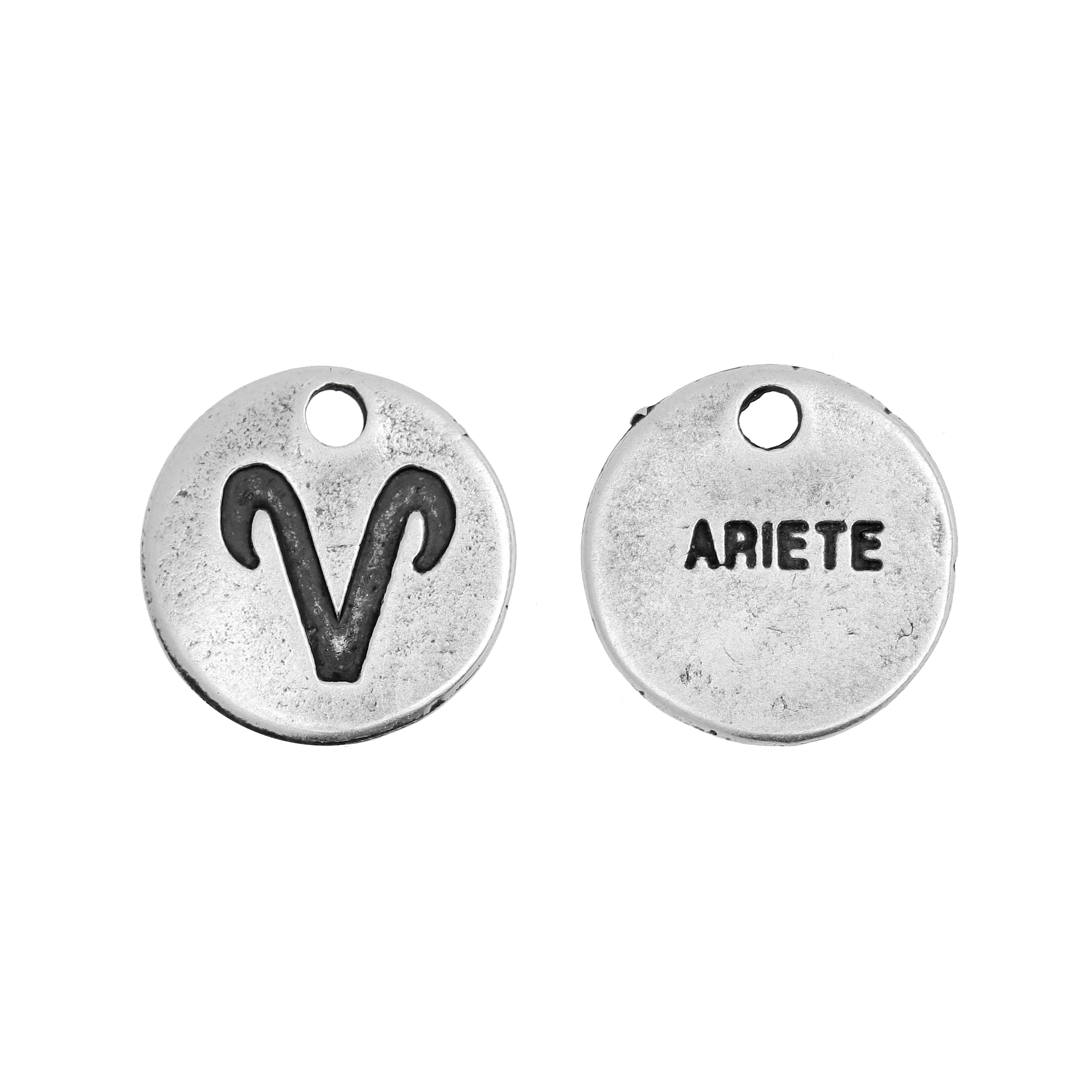 Ciondolo segno zodiacale "Ariete", colore Argento Anticato, diametro 12 mm.