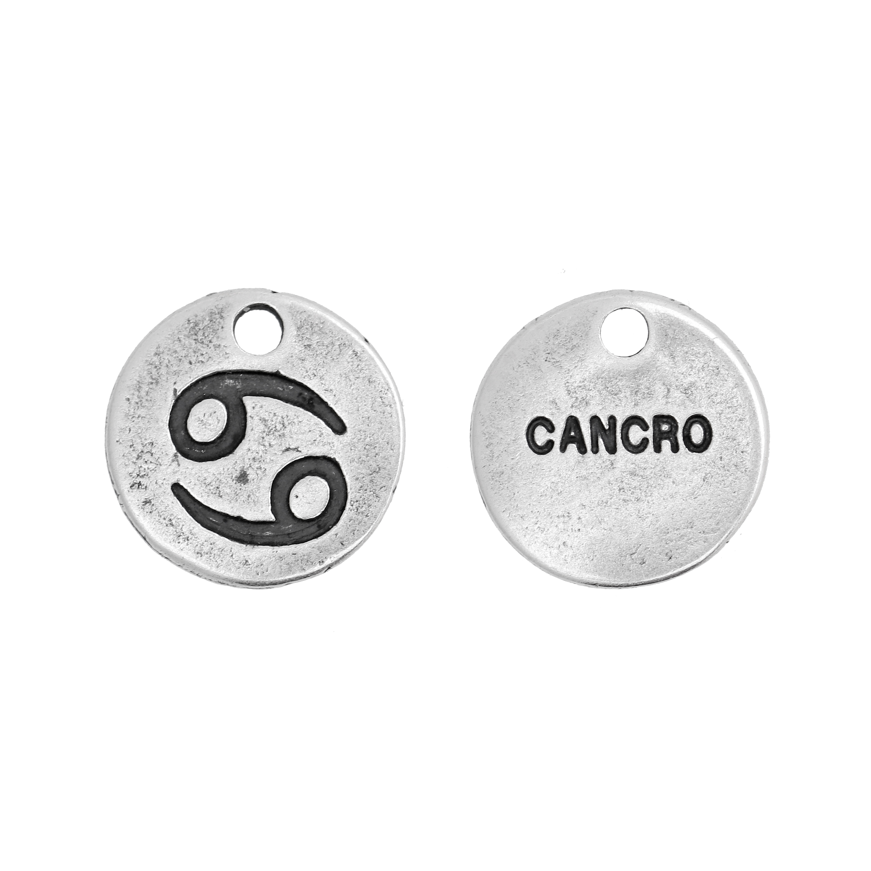 Ciondolo segno zodiacale "Cancro", colore Argento Anticato, diametro 12 mm.