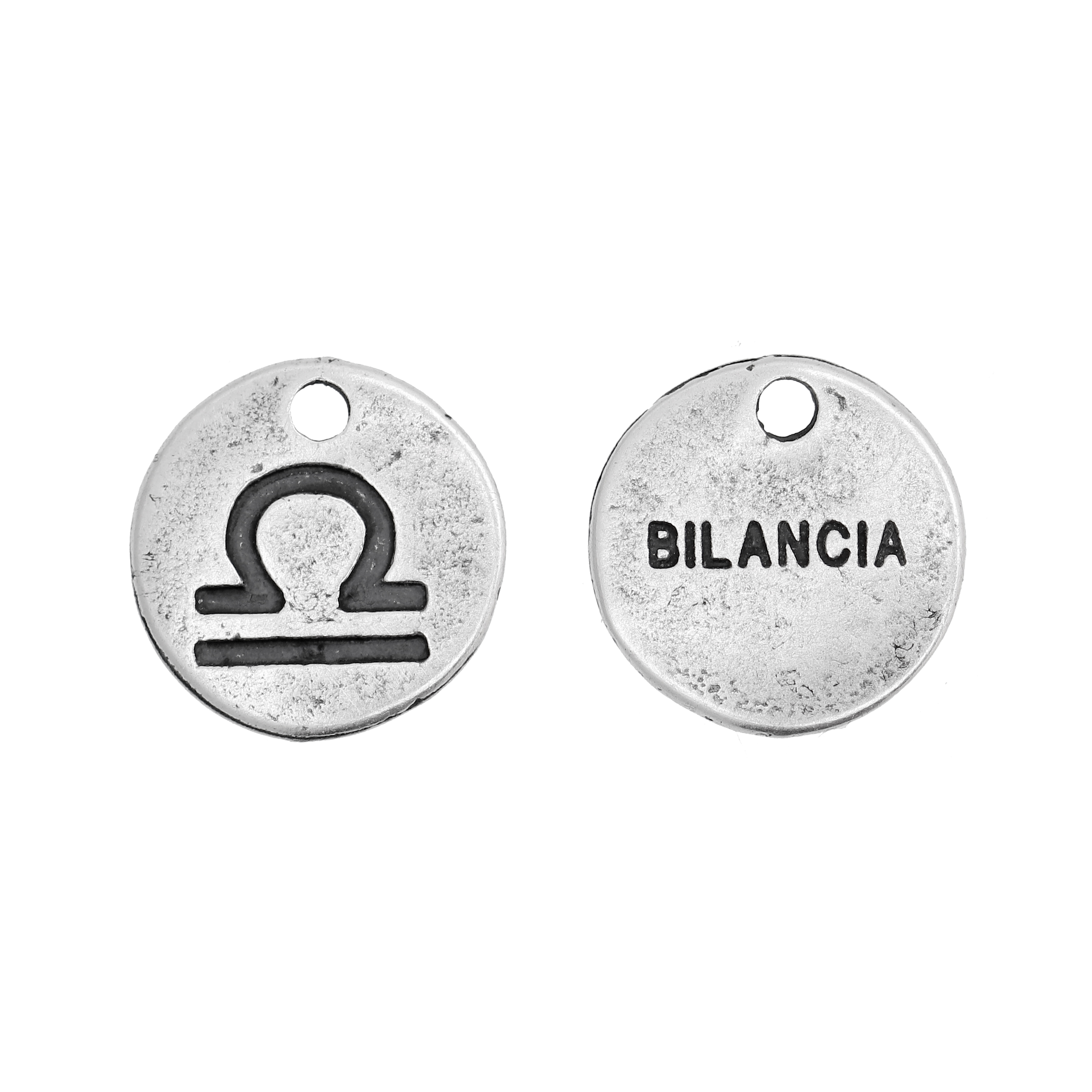 Ciondolo segno zodiacale "Bilancia", colore Argento Anticato, diametro 12 mm.