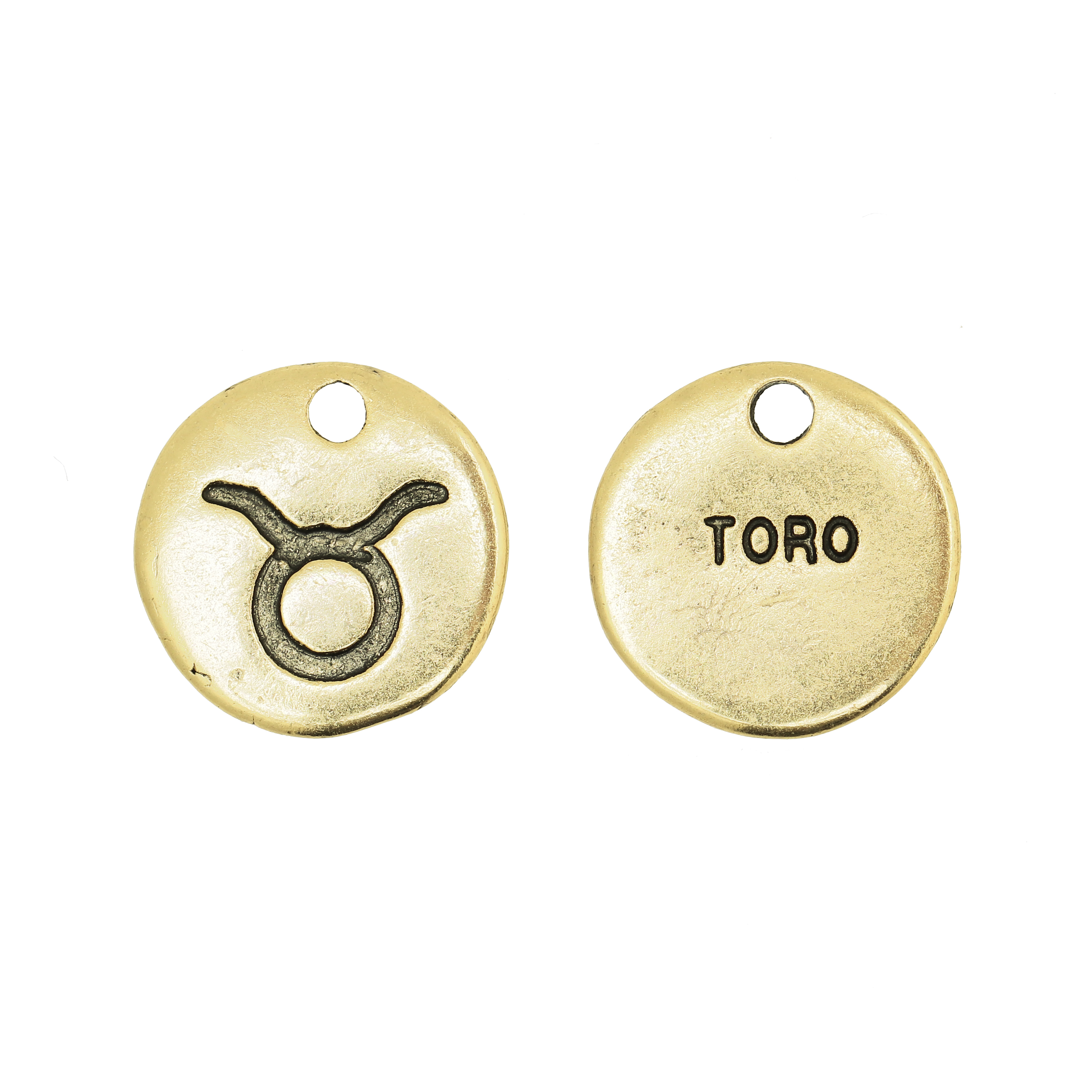Ciondolo segno zodiacale "Toro", colore Oro Anticato, diametro 12 mm.