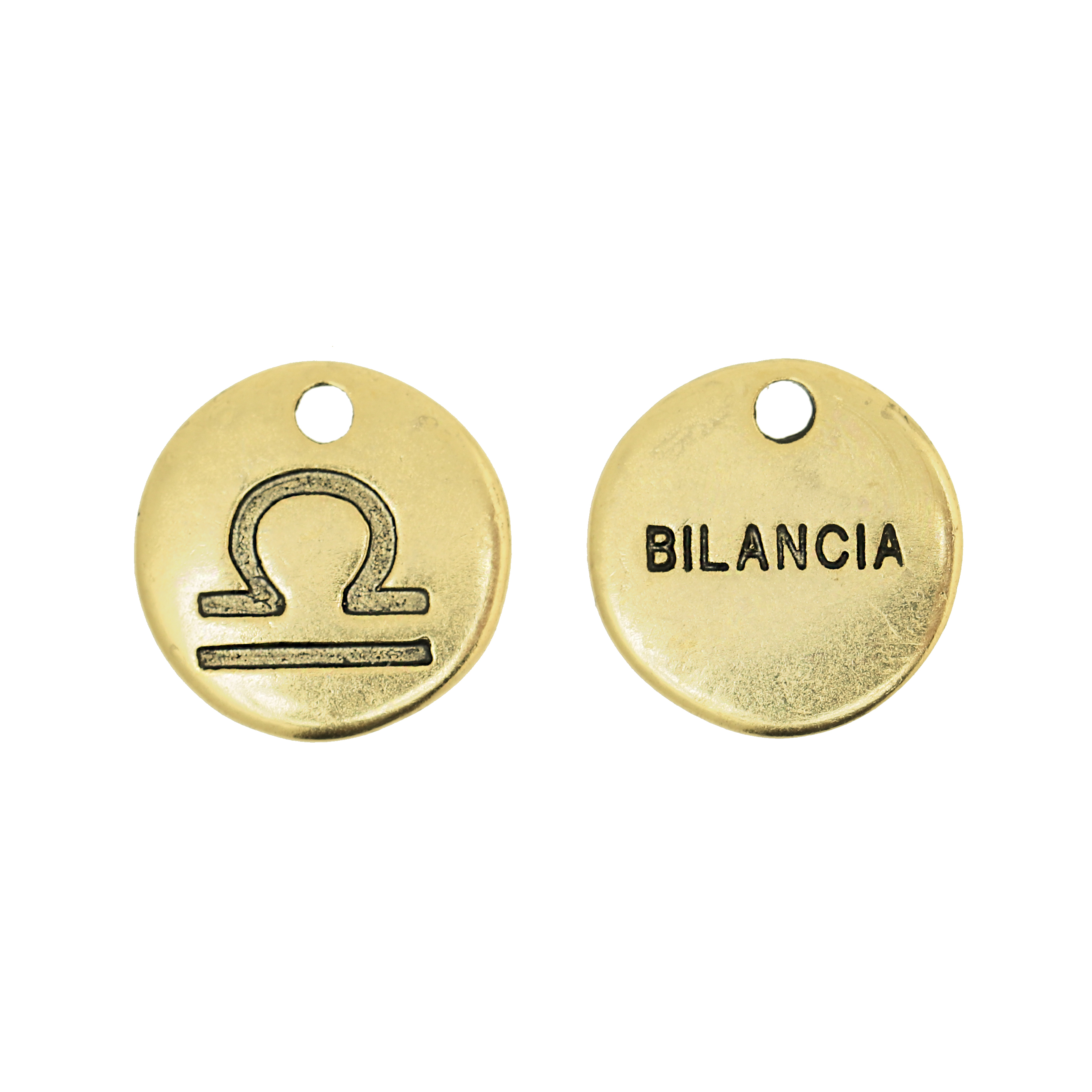 Ciondolo segno zodiacale "Bilancia", colore Oro Anticato, diametro 12 mm.