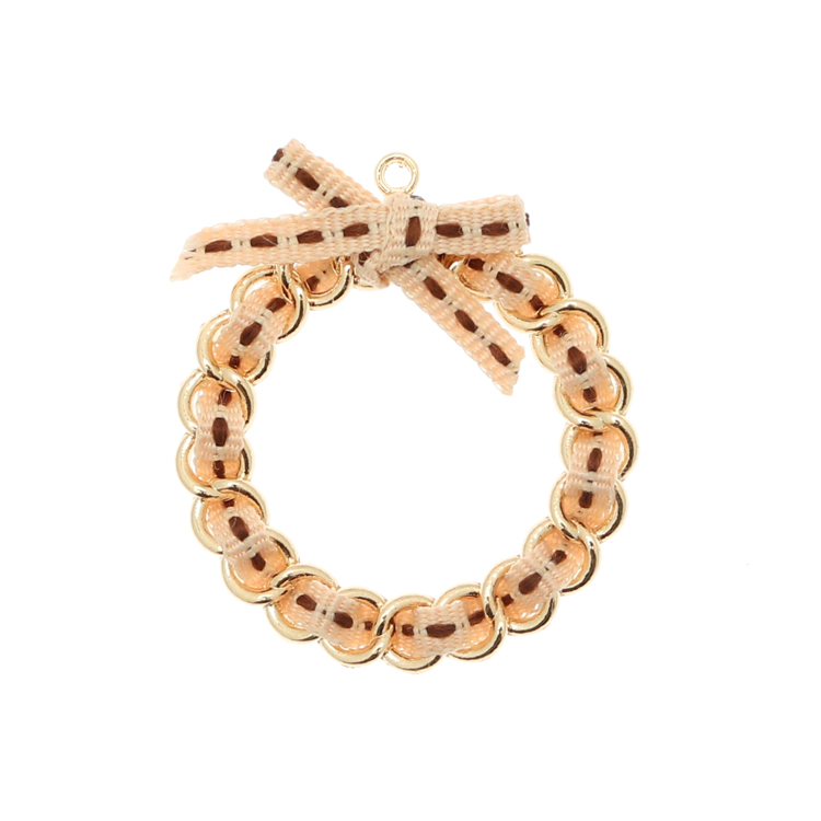 Ciondolo a forma di Cerchio con Nastro Beige e Marrone
