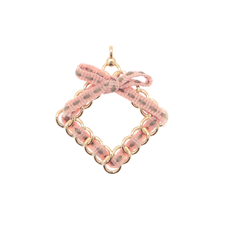 Ciondolo a forma di Rombo con Nastro Rosa Antico e Grigio