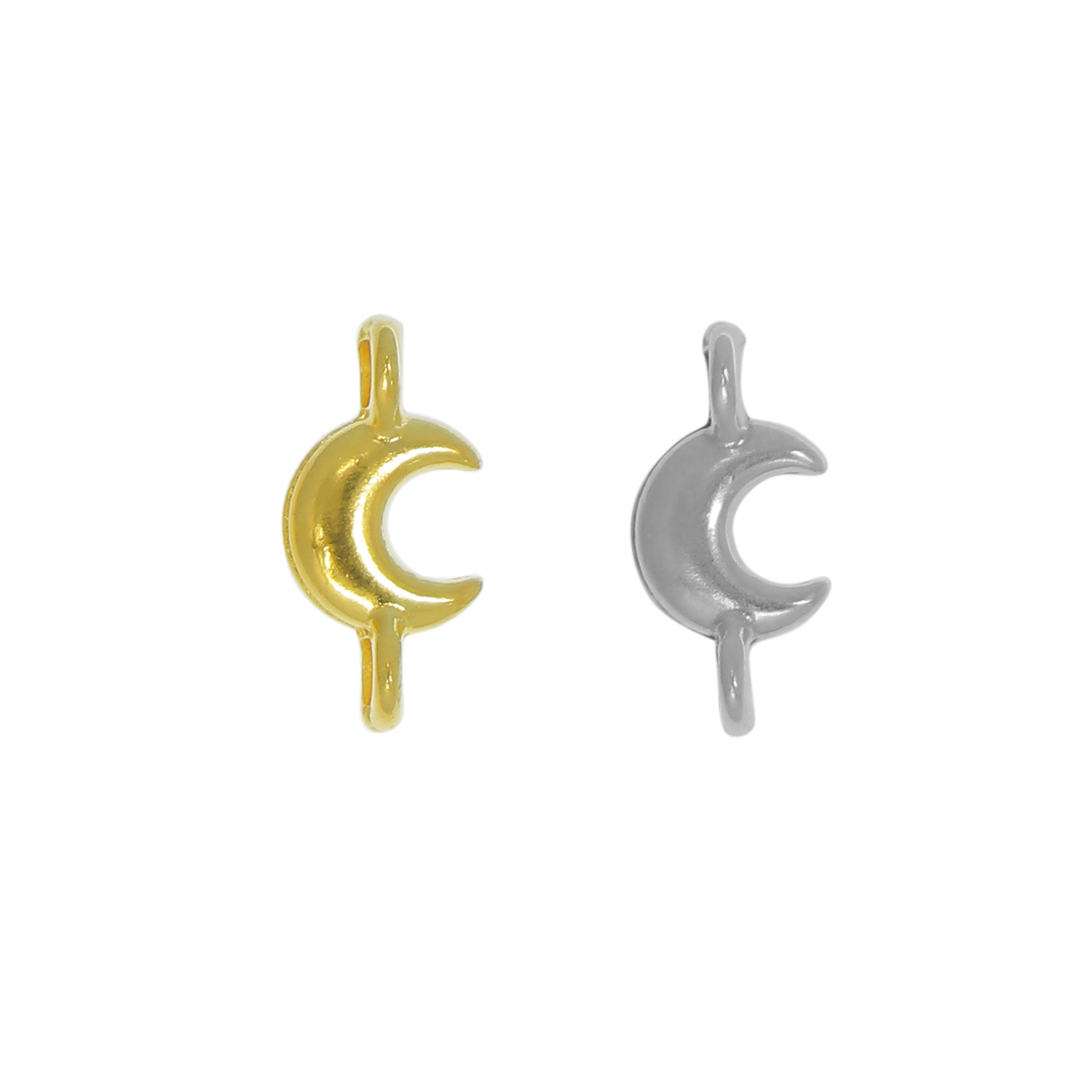 Distanziatore forma di LUNA con due anelli, misura 17x7 mm.
