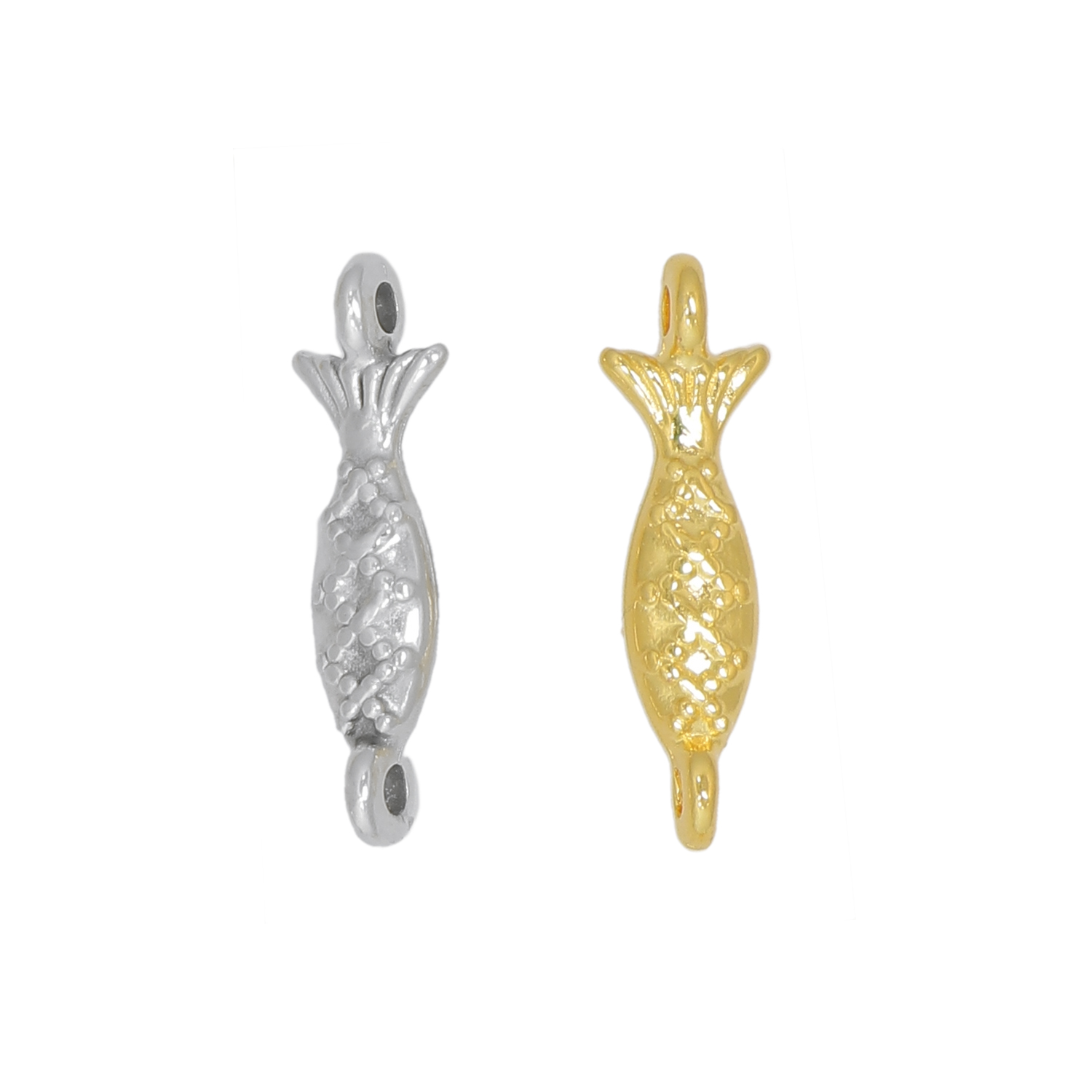 Distanziatore forma di PESCE con due anelli, misura 20x6 mm.