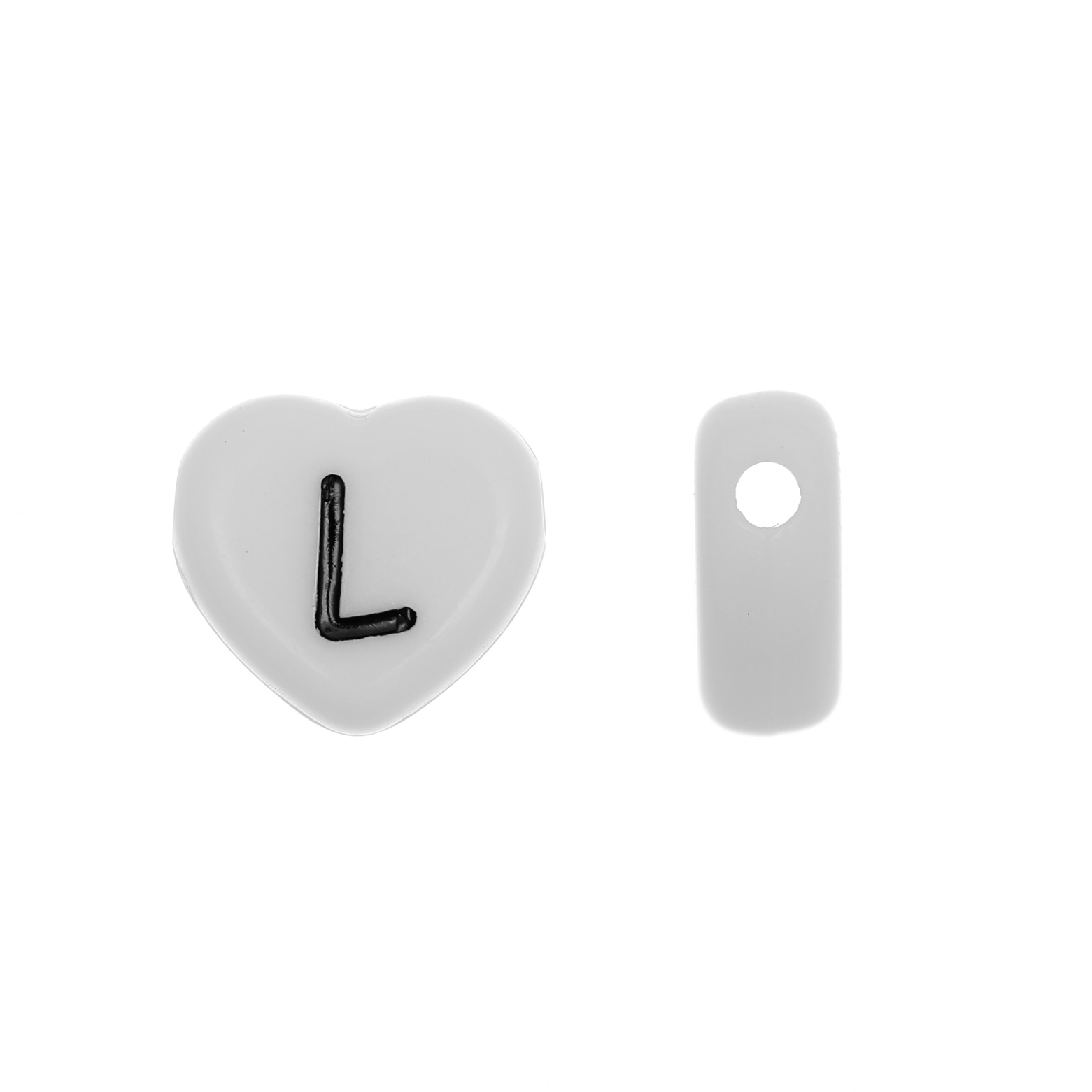 Distanziatore a Cuore in resina con disegno lettera "L", 12x11 mm.