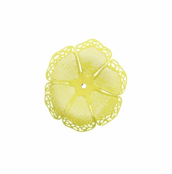 Filigrana a forma di fiore a sei petali traforati e ondulati, colore Giallo fluo effetto gommoso