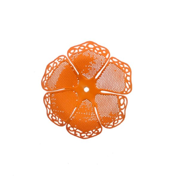 Filigrana a forma di fiore a sei petali traforati e ondulati, colore Arancione fluo effetto gommoso