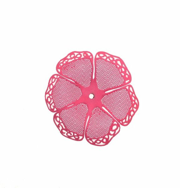 Filigrana a forma di fiore a sei petali traforati e ondulati, colore Fucsia fluo effetto gommoso