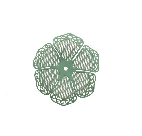 Filigrana a forma di fiore a sei petali traforati e ondulati, colore Verde tiffany effetto gommoso