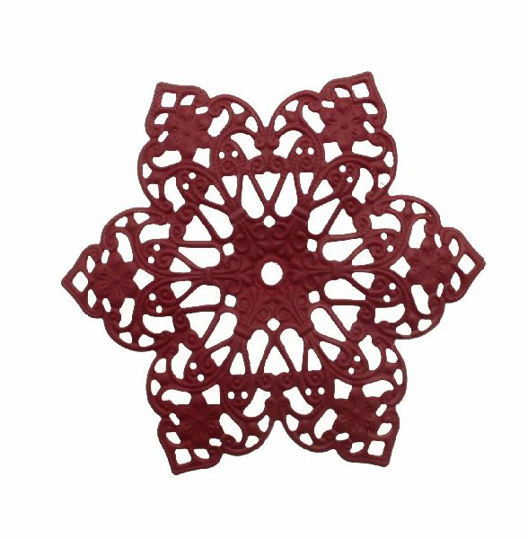 Filigrana a forma di fiore a sei petali, base in ottone, 63 mm., colore Bordeaux effetto gommoso