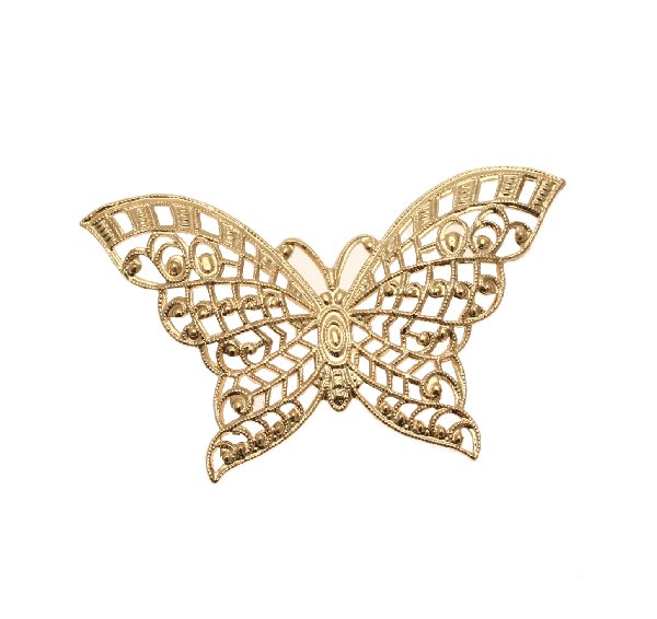 Filigrana a forma di farfalla, leggermente bombata, traforata, 54x31 mm.