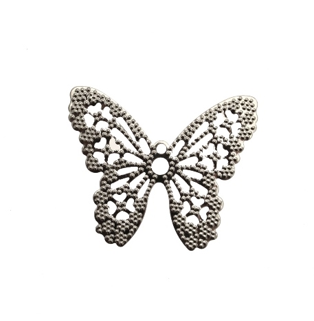 Filigrana a forma di farfalla piatta, traforata, forata al centro, 33x28 mm.