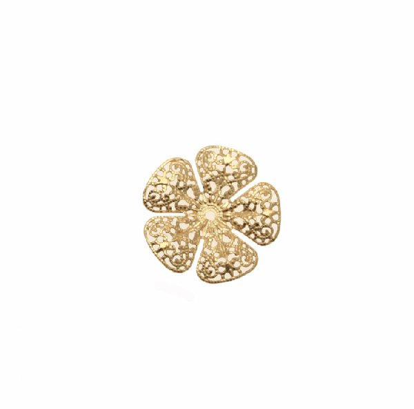 Filigrana a forma di fiore, leggermente bombata, traforata a riccioli, forata al centro, 19 mm.