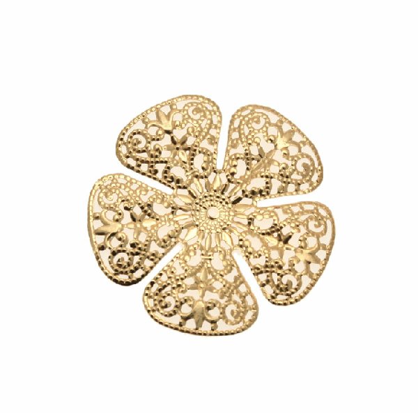Filigrana a forma di fiore, leggermente bombata, traforata a riccioli, forata al centro, 34 mm.