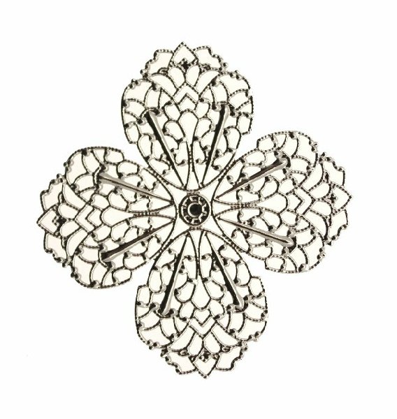 Filigrana a forma di fiore piatto, a quattro petali, traforata, 54 mm.