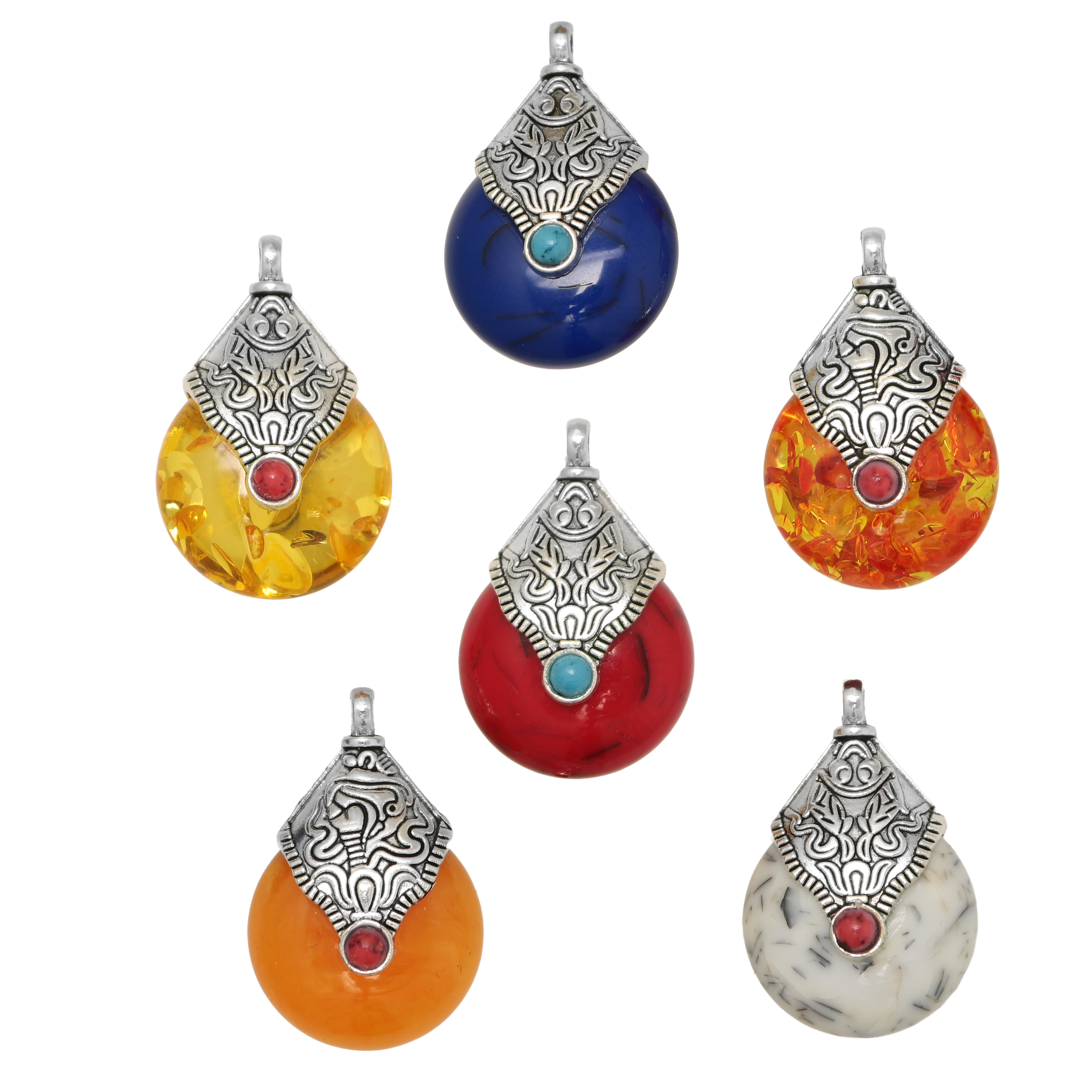 Ciondolo forma a Goccia con resina Argento e colorata 22x34mm