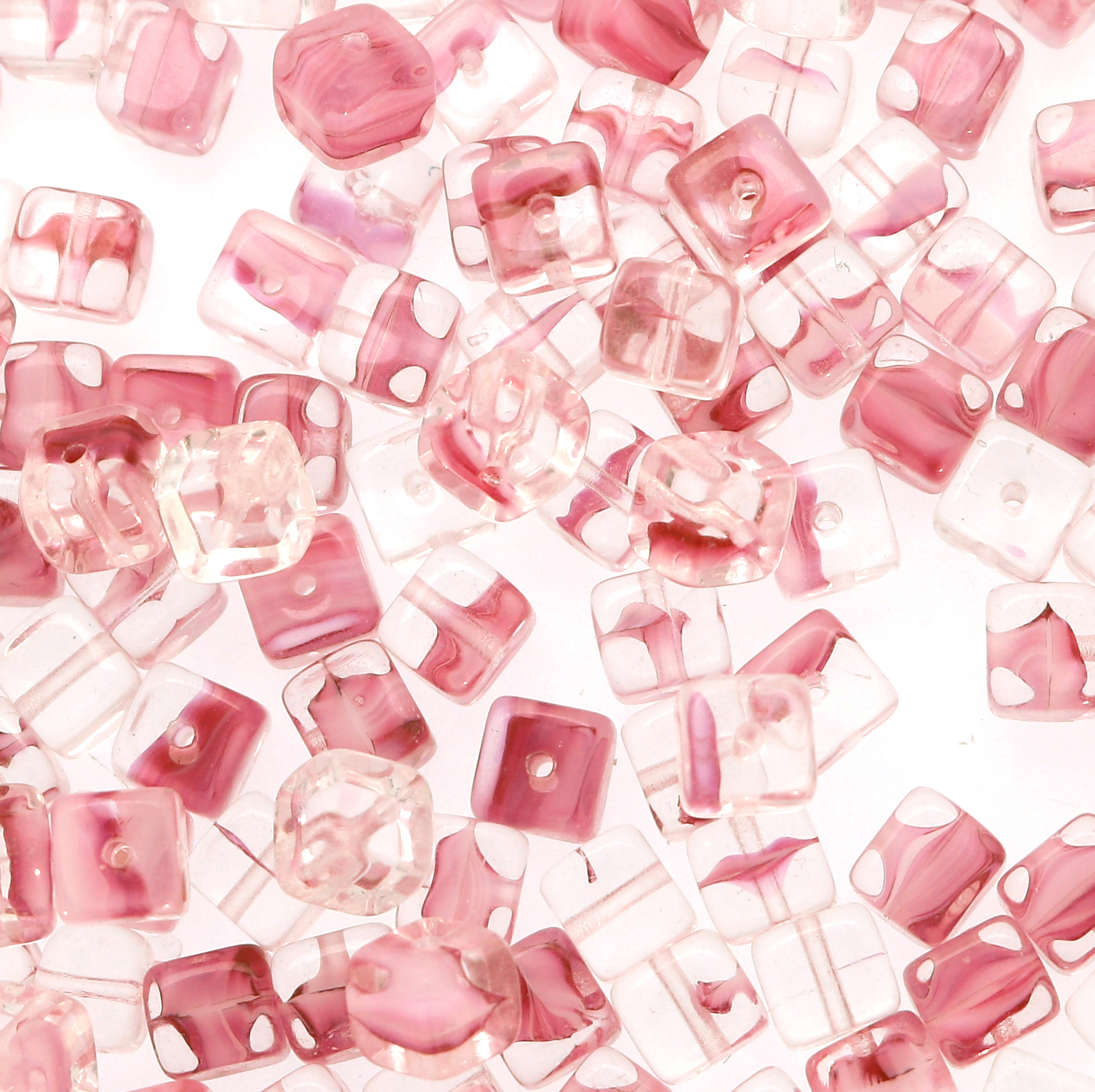 Cubo, 5x5 mm., Rosa sfumato in bianco e in trasparente