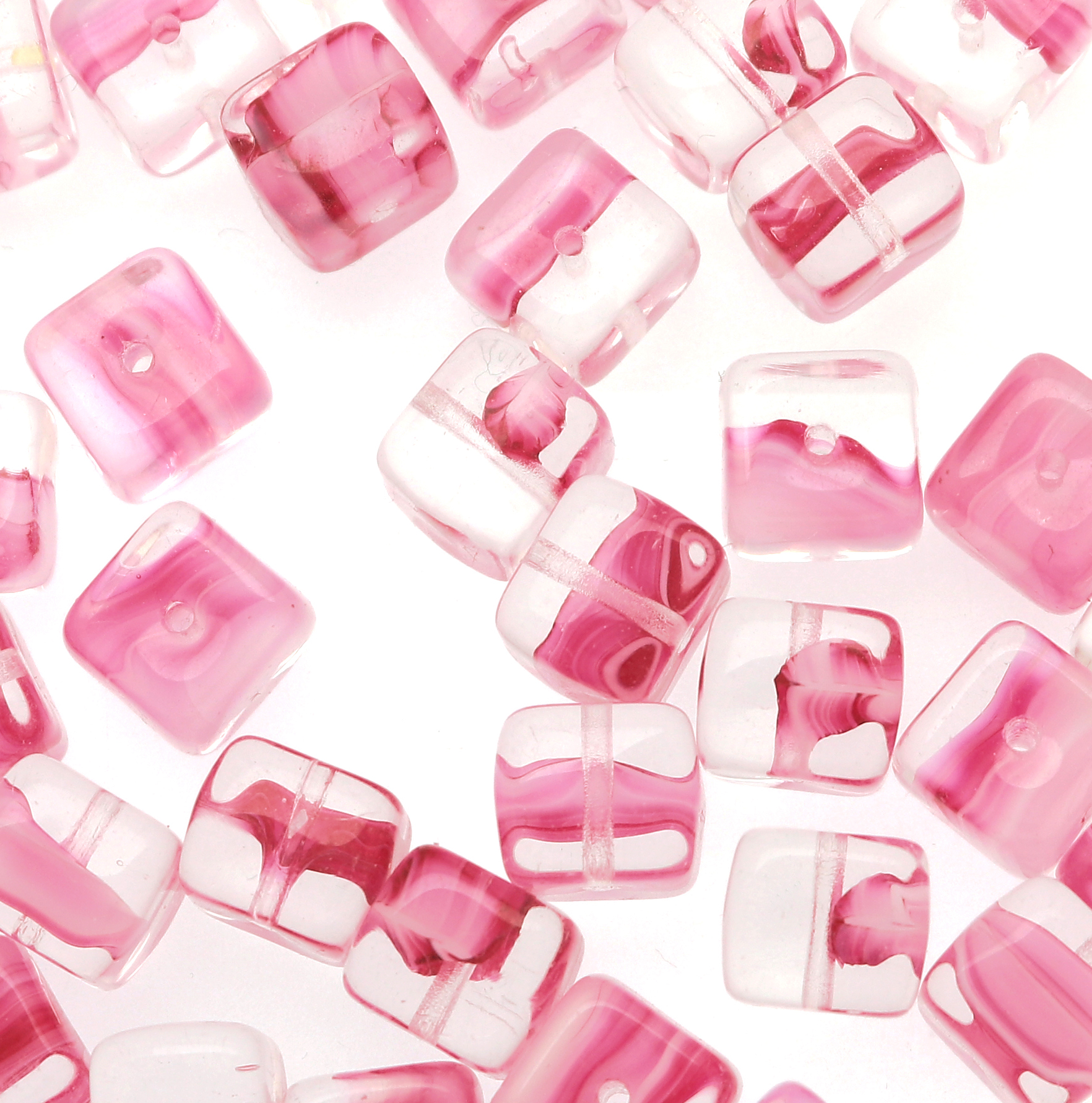 Cubo, 8x11 mm., Rosa sfumato in bianco e in trasparente