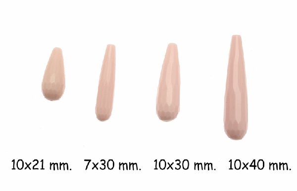 Goccia allungata in vetro sfaccettato, effetto pietra dura, con foro passante, colore Rosa baby