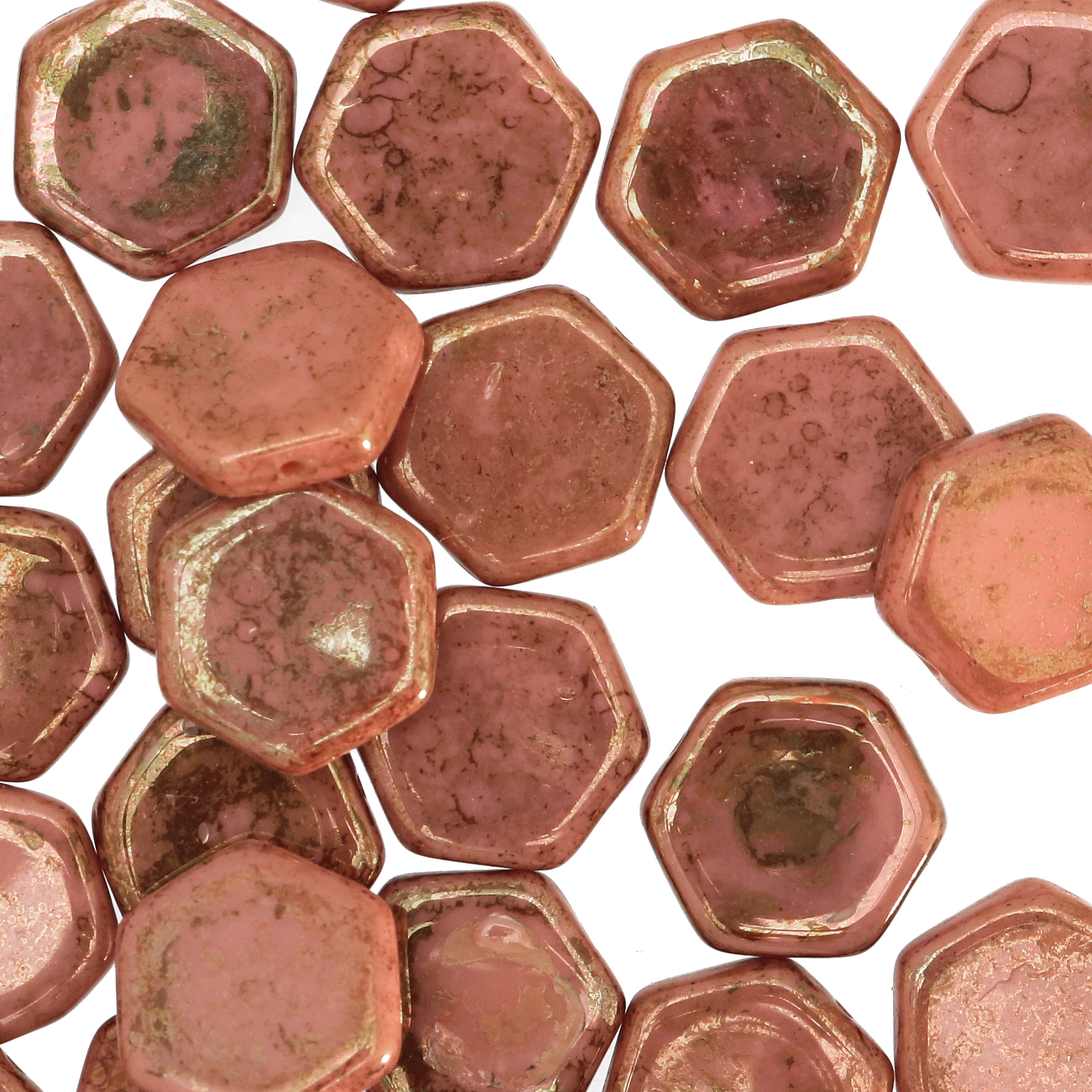 Esagono, 17 mm., Rosa antico scuro marmorizzato