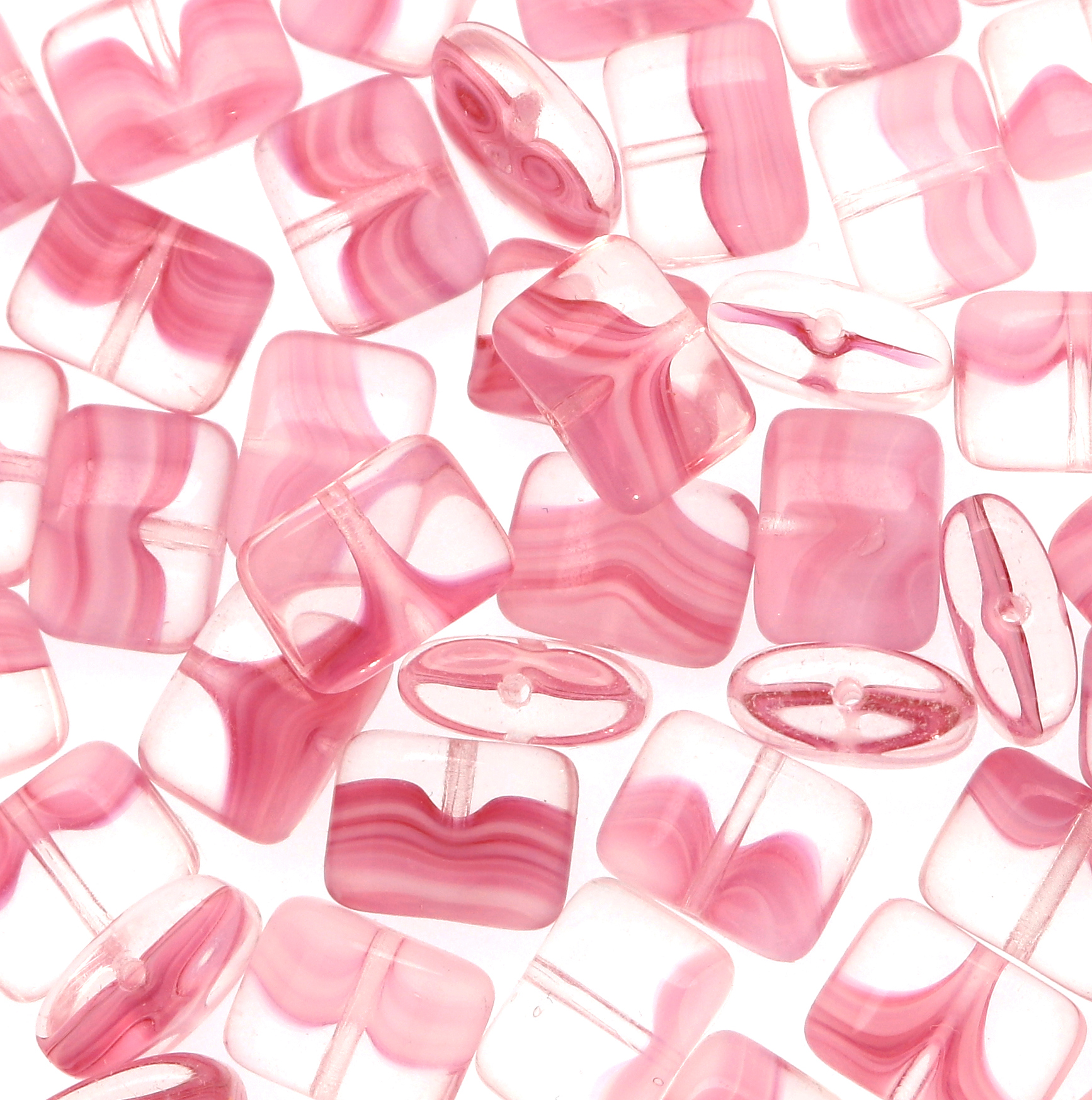Rettangolo piatto foro orrizzontale, 8x11 mm., Rosa sfumato in bianco e in trasparente