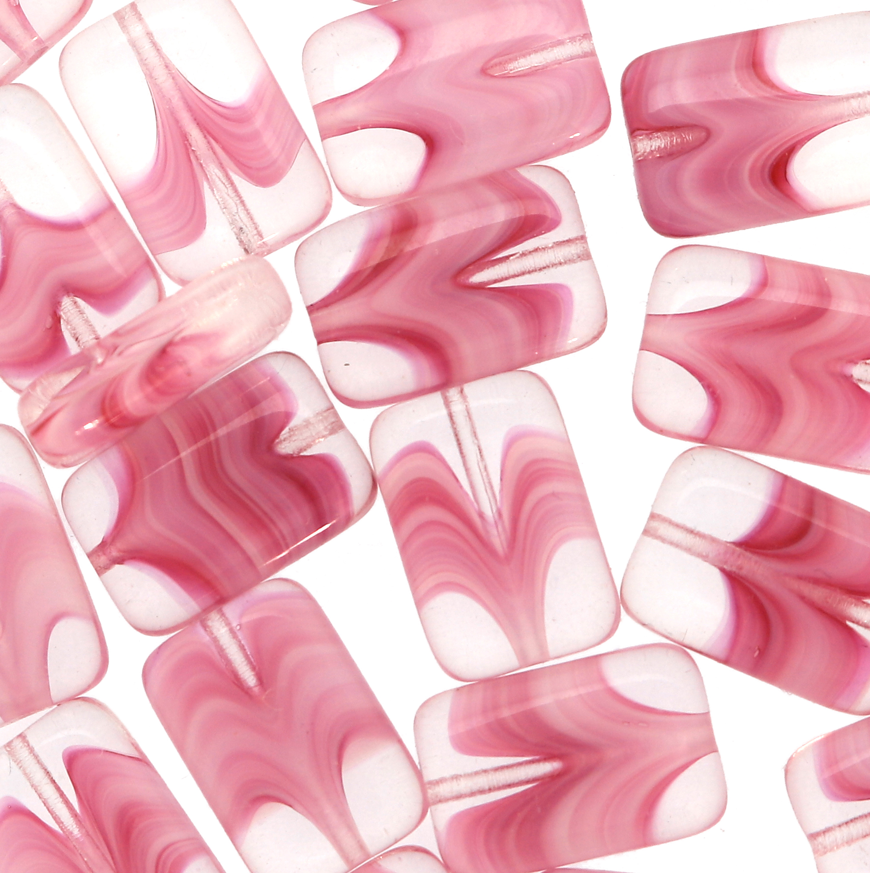 Rettangolo piatto, 15x10 mm., Rosa sfumato in bianco e in trasparente