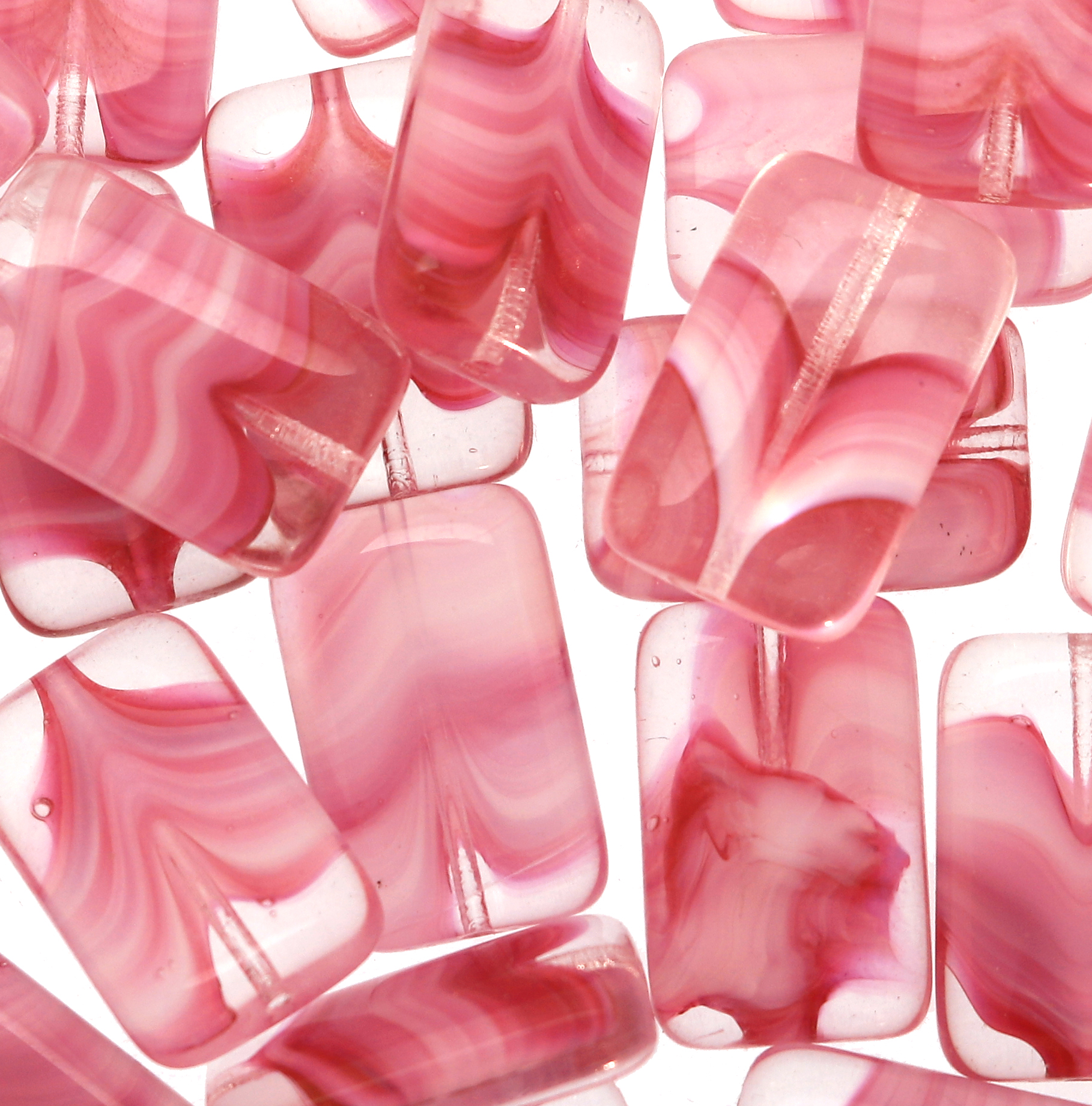 Rettangolo piatto, 19x12 mm., Rosa sfumato in bianco e in trasparente