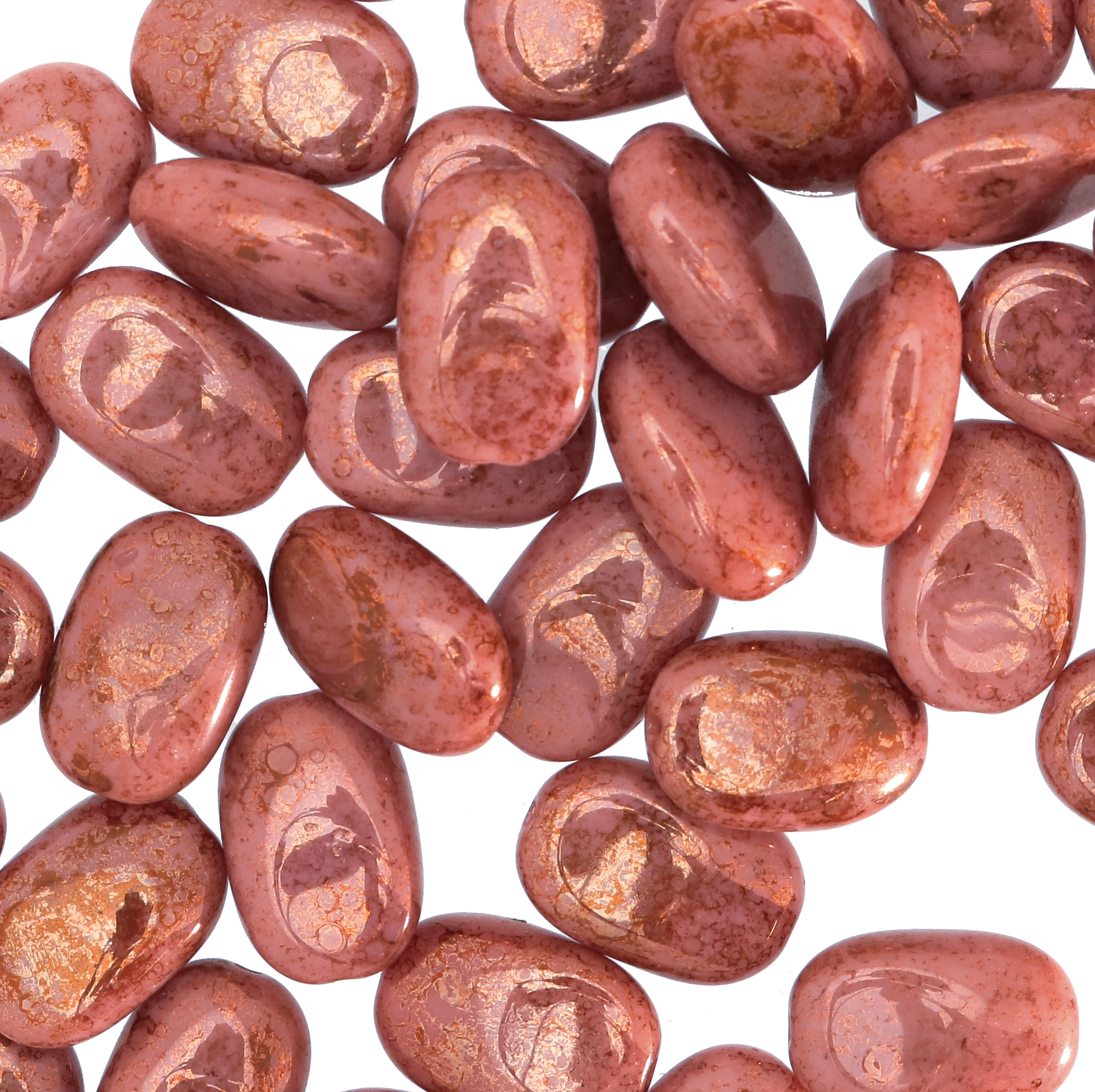 Sasso smussato rettangolare, 15x10 mm., Rosa antico scuro marmorizzato