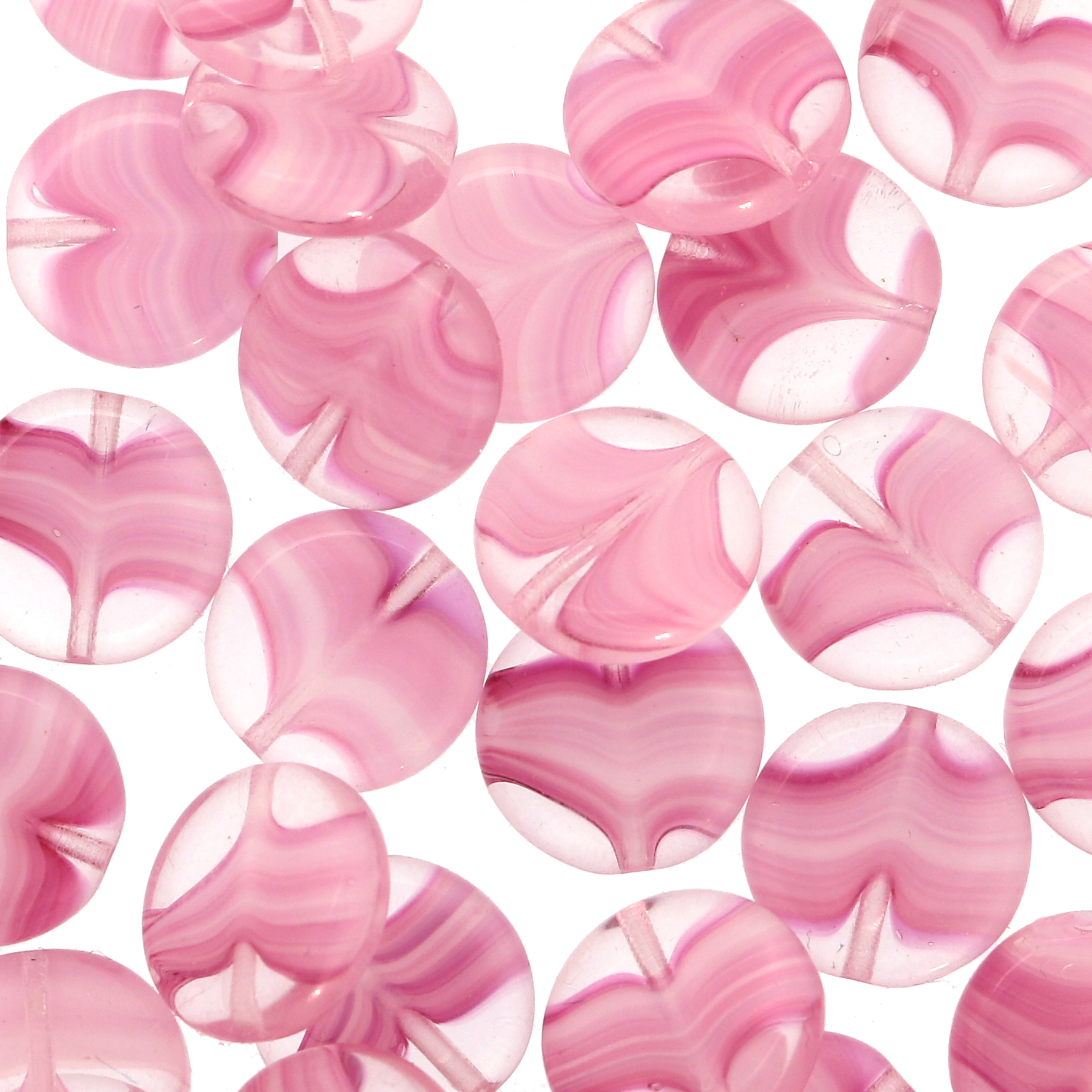 Tondo piatto, 12 mm., Rosa sfumato in bianco e in trasparente