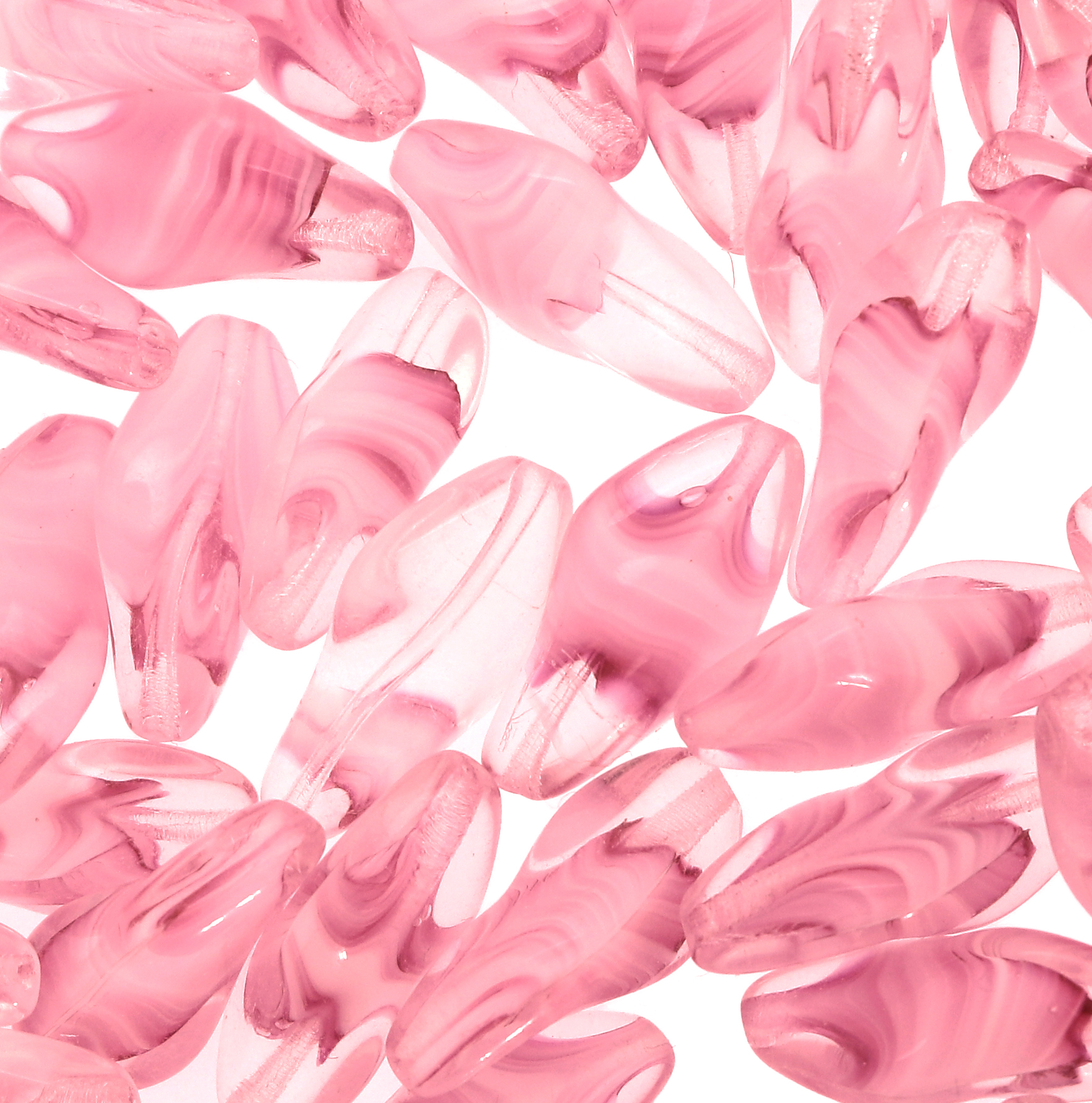 Torciglione, 19x10 mm., Rosa sfumato in bianco e in trasparente