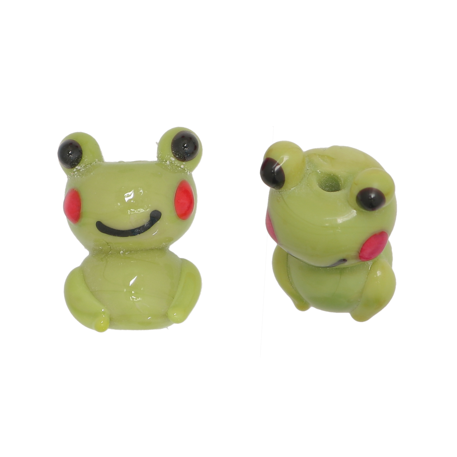Rana in vetro colore Verde, con foro passante di 1.8mm., misura 17x13mm.,