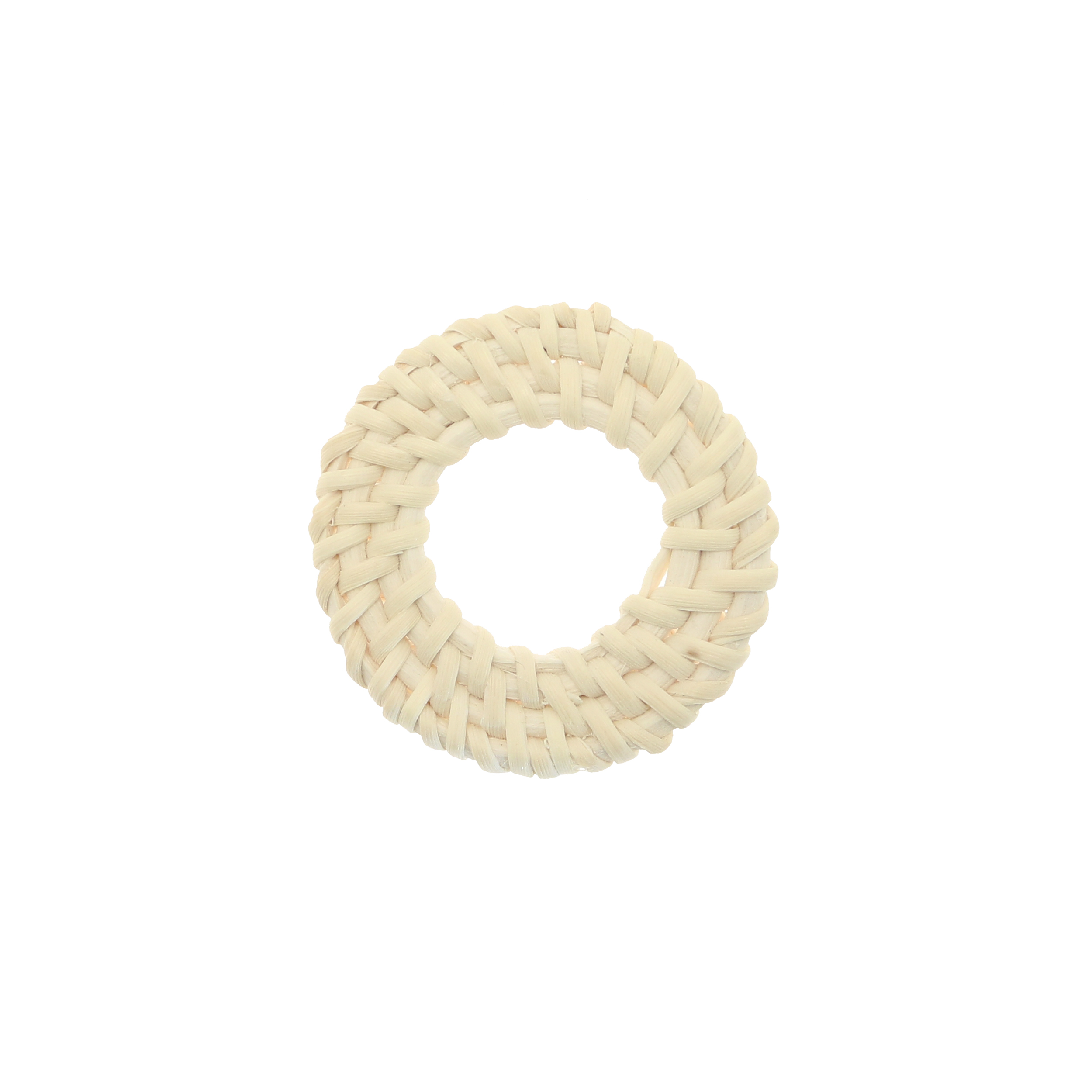 Elemento a forma di tondo forato, con rattan naturale, diametro 44 mm., spessore 5 mm. circa