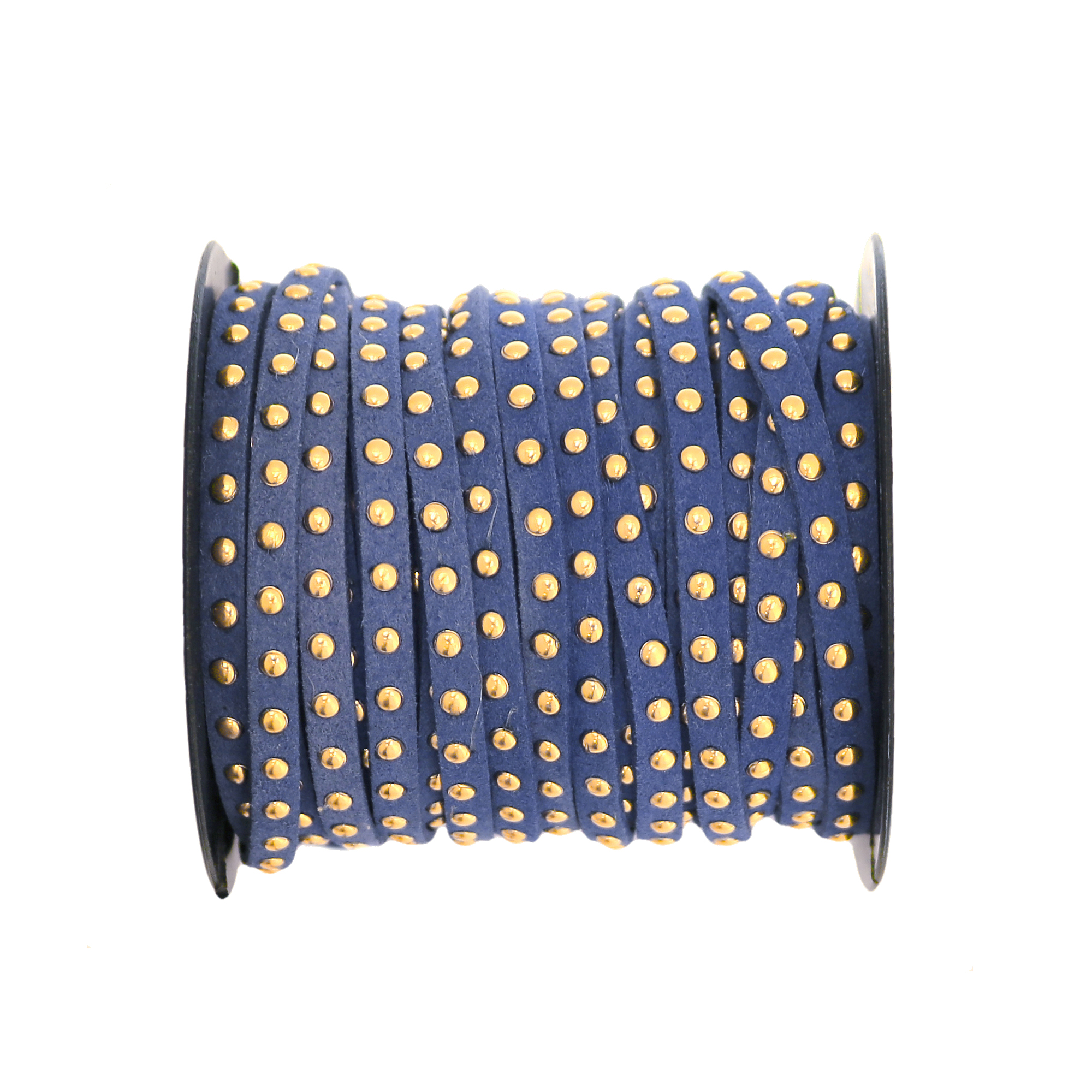Nastro in alcantara borchiato Oro, alto 5 mm., colore BLU