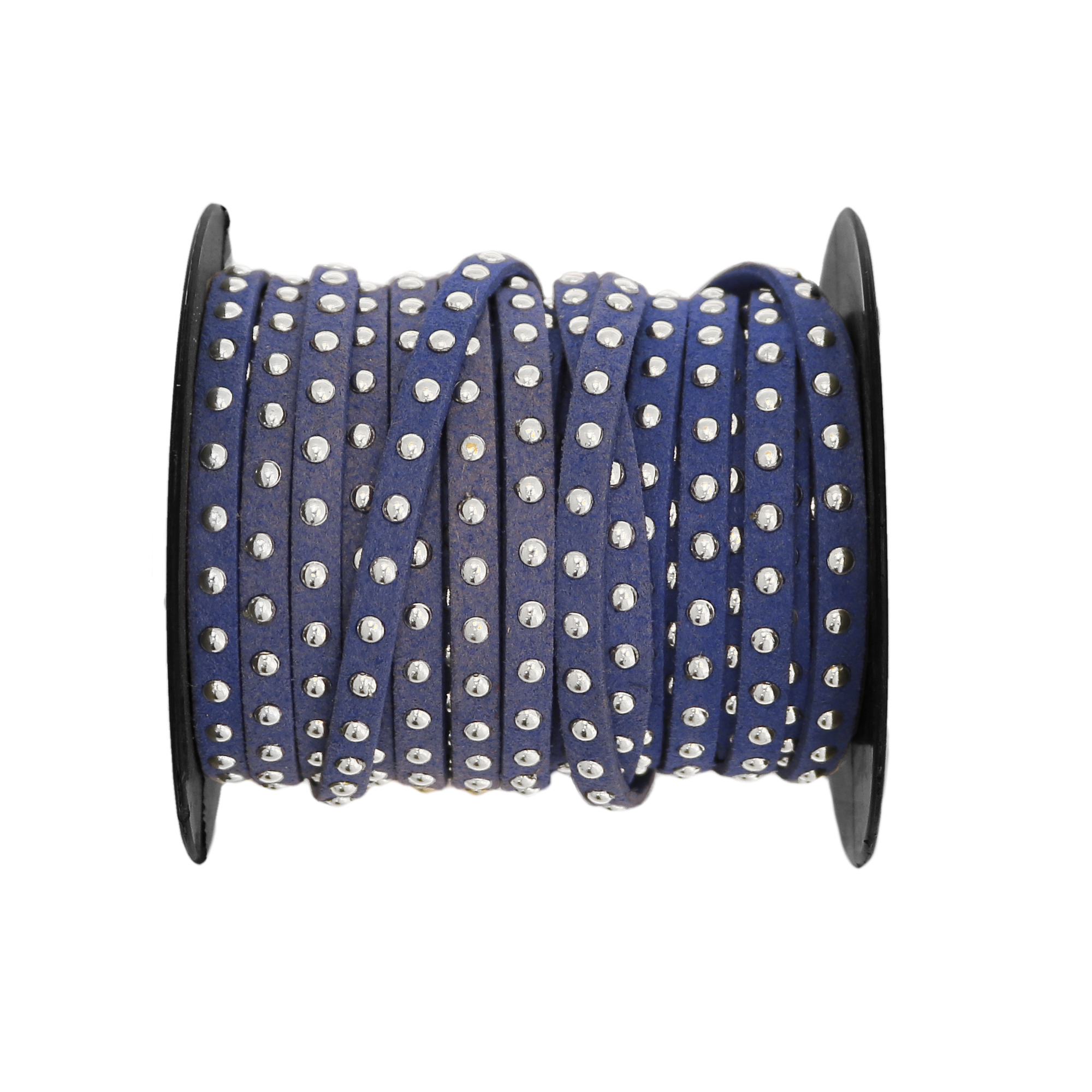 Nastro in alcantara borchiato Argento, alto 5 mm., colore BLU