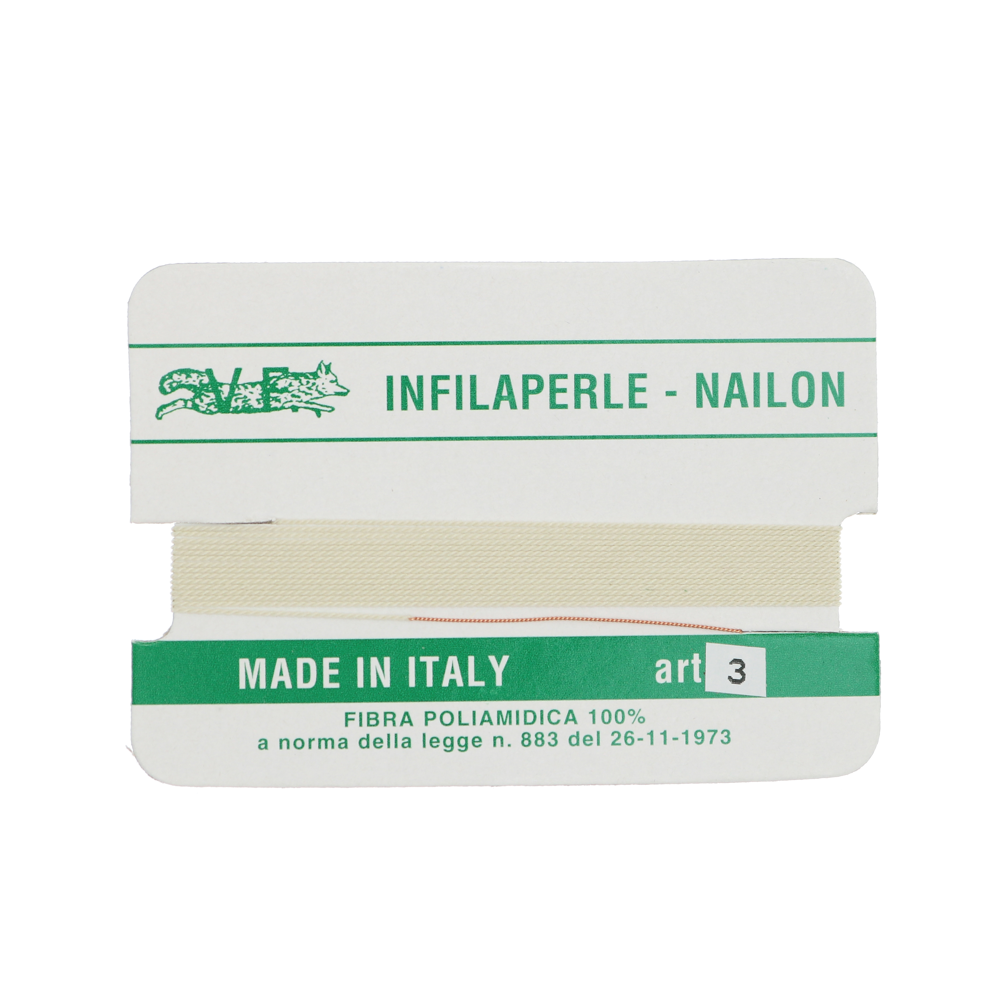 Filo infilaperle in nylon con ago compreso colore Avorio, spessore 0,5 mm.