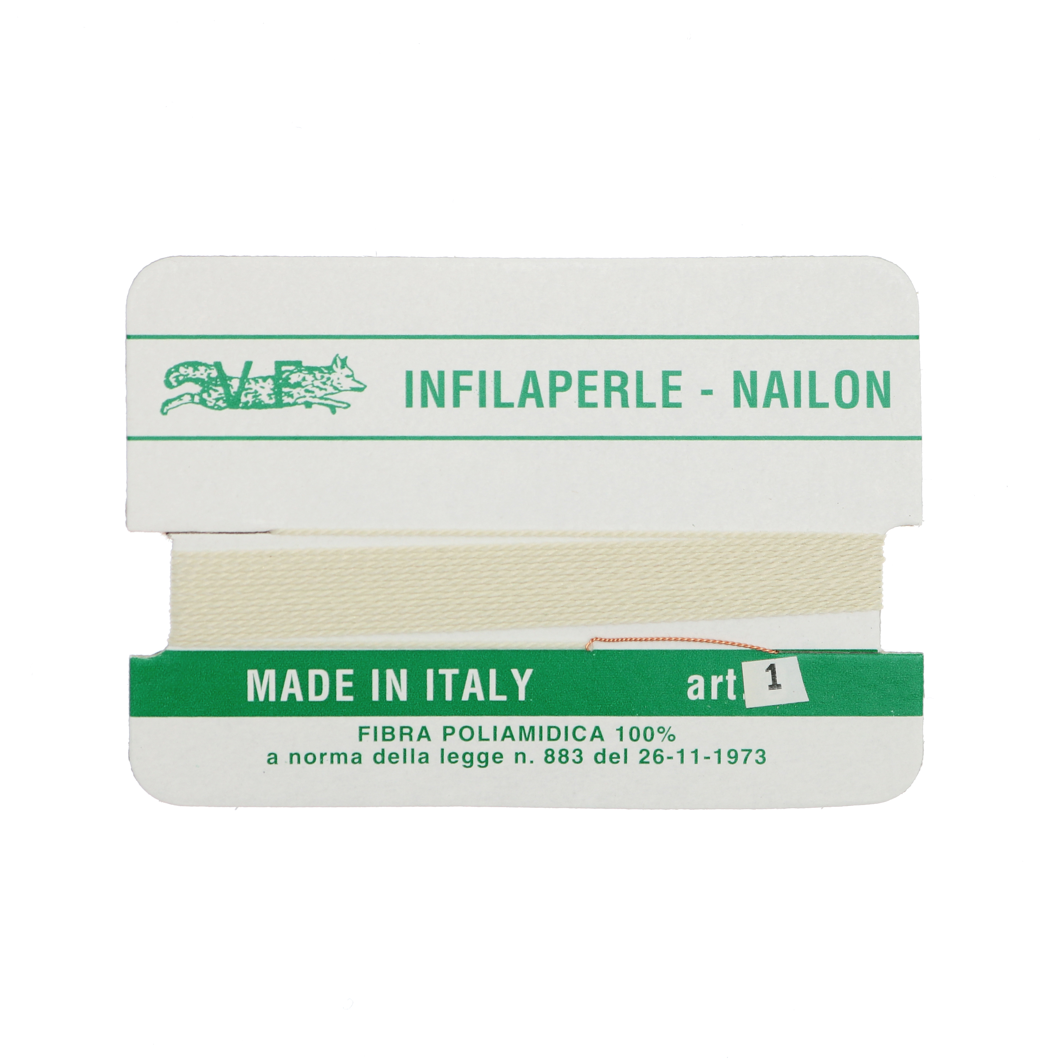 Filo infilaperle in nylon con ago compreso colore Avorio, spessore 0,3 mm.