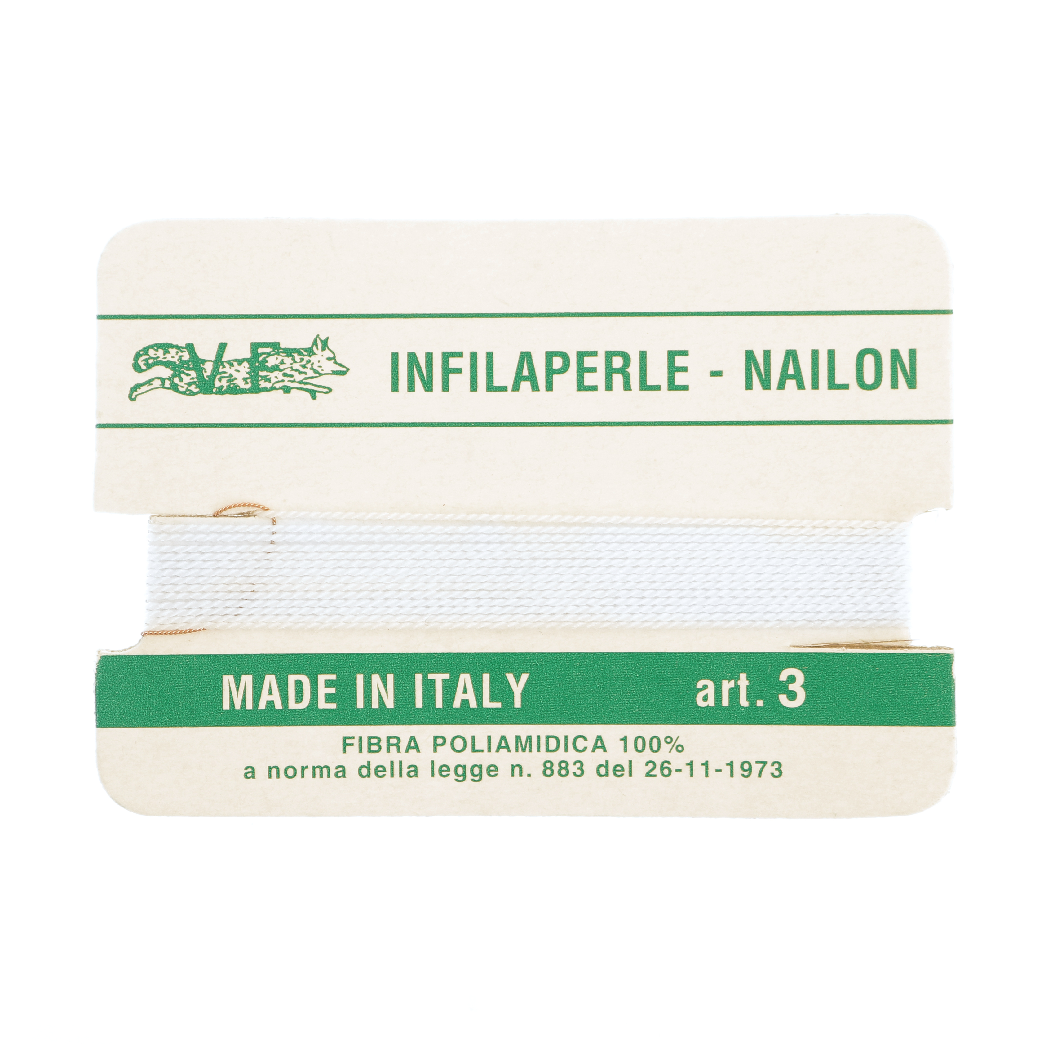 Filo infilaperle in nylon con ago compreso colore Bianco, spessore 0,5 mm.